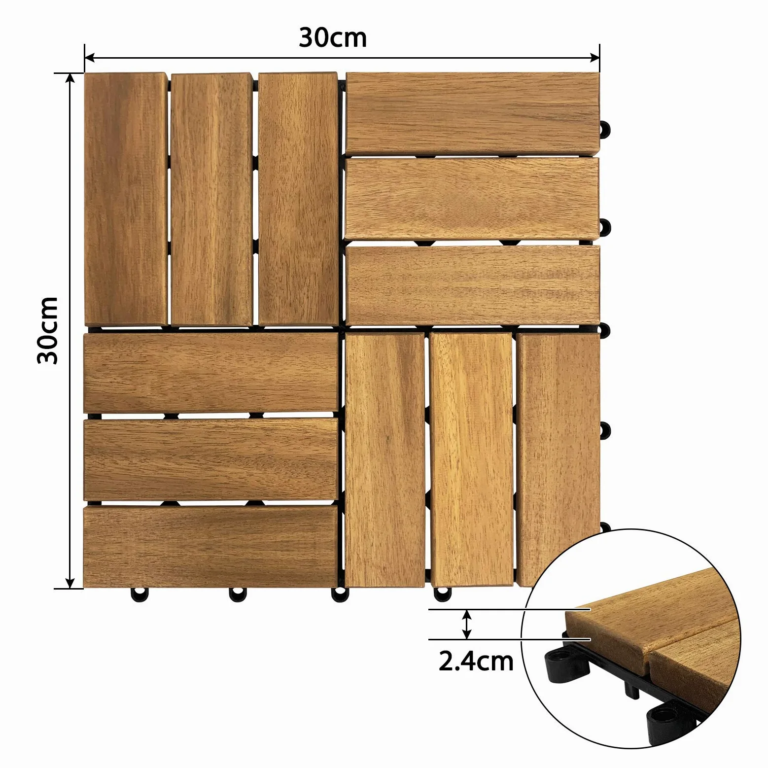 HENGMEI Holz Terrassenfliesen 30x30 cm mit Klicksystem Wetterfest Pflegeleicht mit Drainagesystem- 55er Set für 5 m² Holzfliesen mit Drainagesystem für Balkon, Garten, Terrasse- Modell B