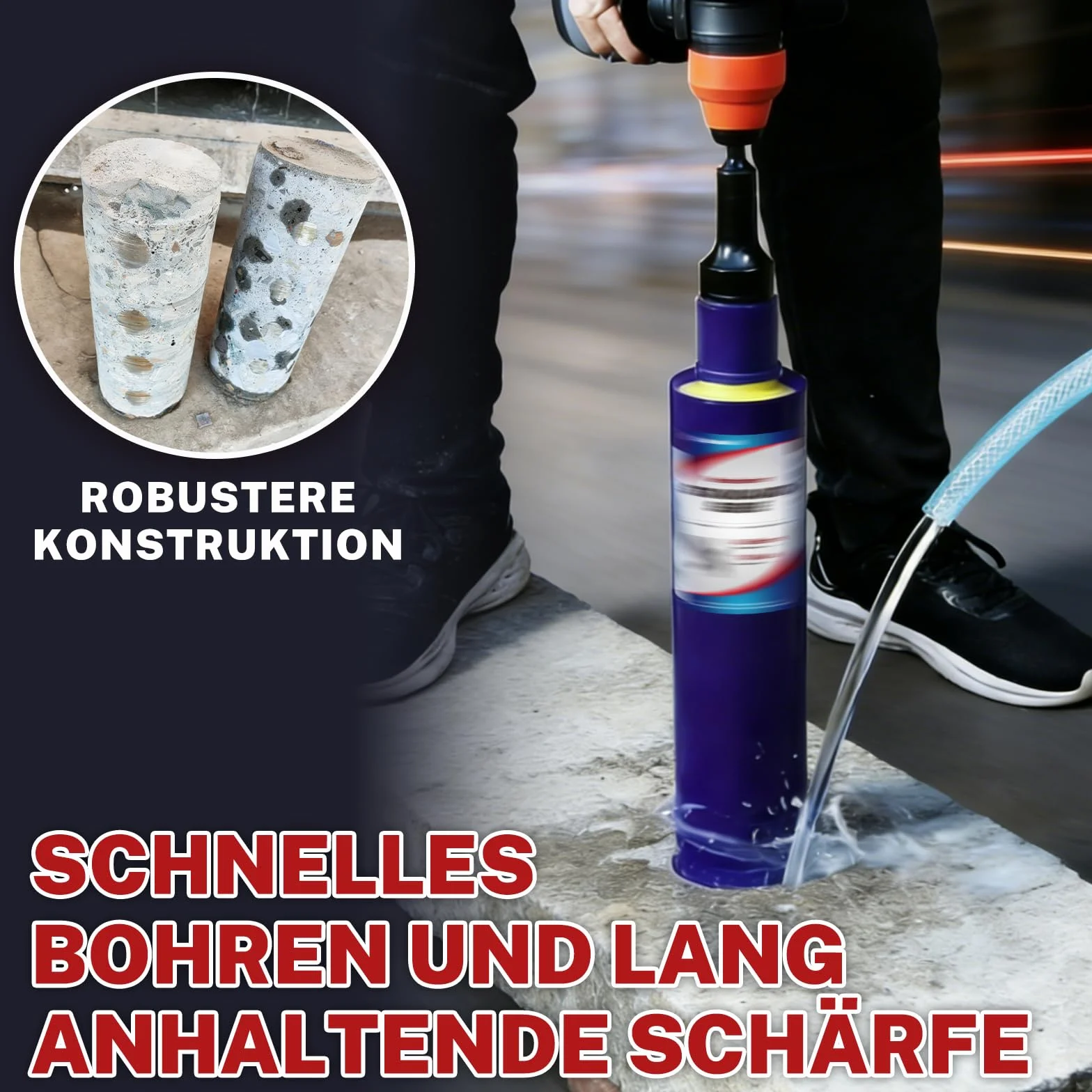 51 mm Kernbohrer – 410 mm Schnitttiefe, 1‑1/4 Zoll – Nassbohren Diamantbohrkrone für Stahlbeton, Mauerwerk, Naturstein, Ziegel (460 mm Gesamtlänge)