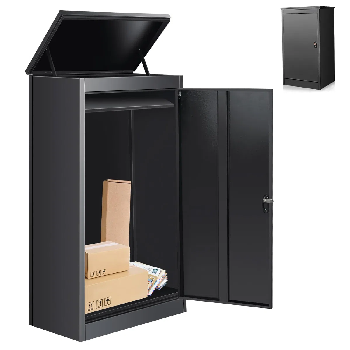 Briefkasten Paketbox für Außen, Paketkasten mit Zahlenschloss, Pulverbeschichteter Stahl Edelstahl Briefkasten, Paketbriefkasten mit wasserdichter & diebstahlsicherer Funktion(53 * 42 * 130cm)