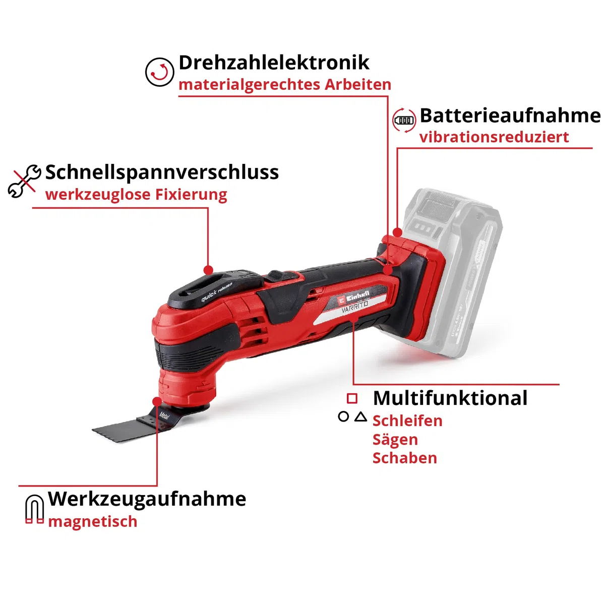 Einhell VARRITO Power X-Change Akku-Multifunktionswerkzeug 18 V Li-Ion 22000-40000 min-1