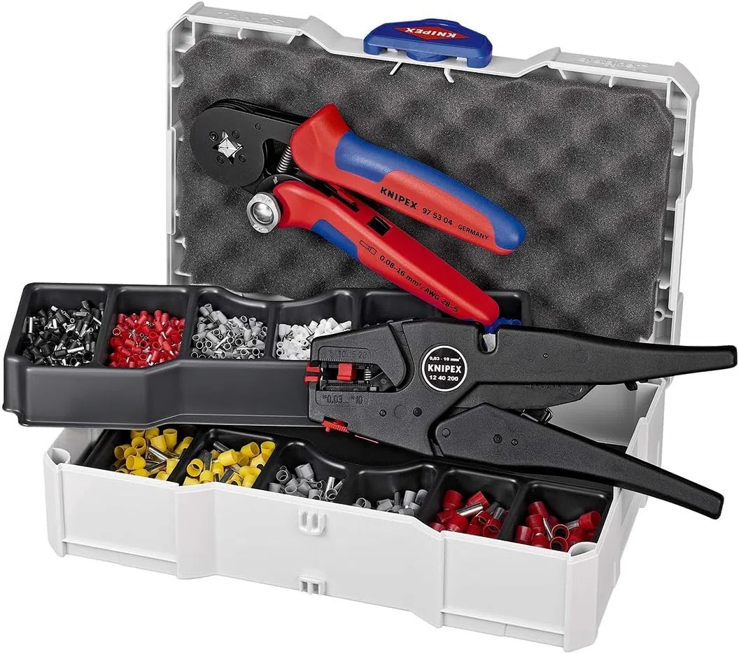 KNIPEX Crimp-Sortiment für Aderendhülsen 1 x 12 40 200, 1 x 97 53 04, 8 x Aderendhülsen-Sets 265 mm, 97 90 10