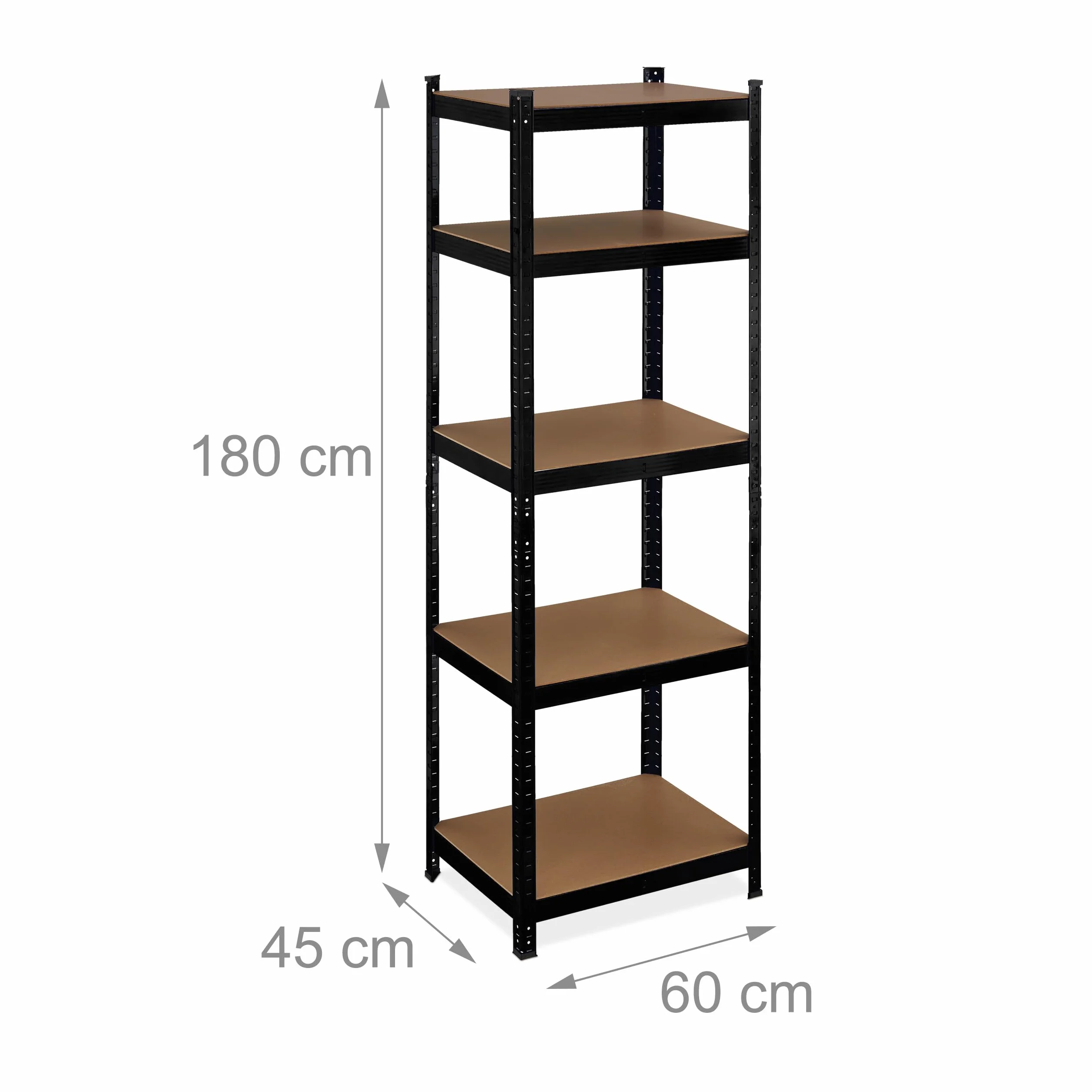 Relaxdays Schwarzes Schwerlastregal, HBT 180x60x45 cm, 500 kg, 5 Ebenen, Keller, Garage, Lagerregal zum Stecken, Stahl, 80%, Schwarz