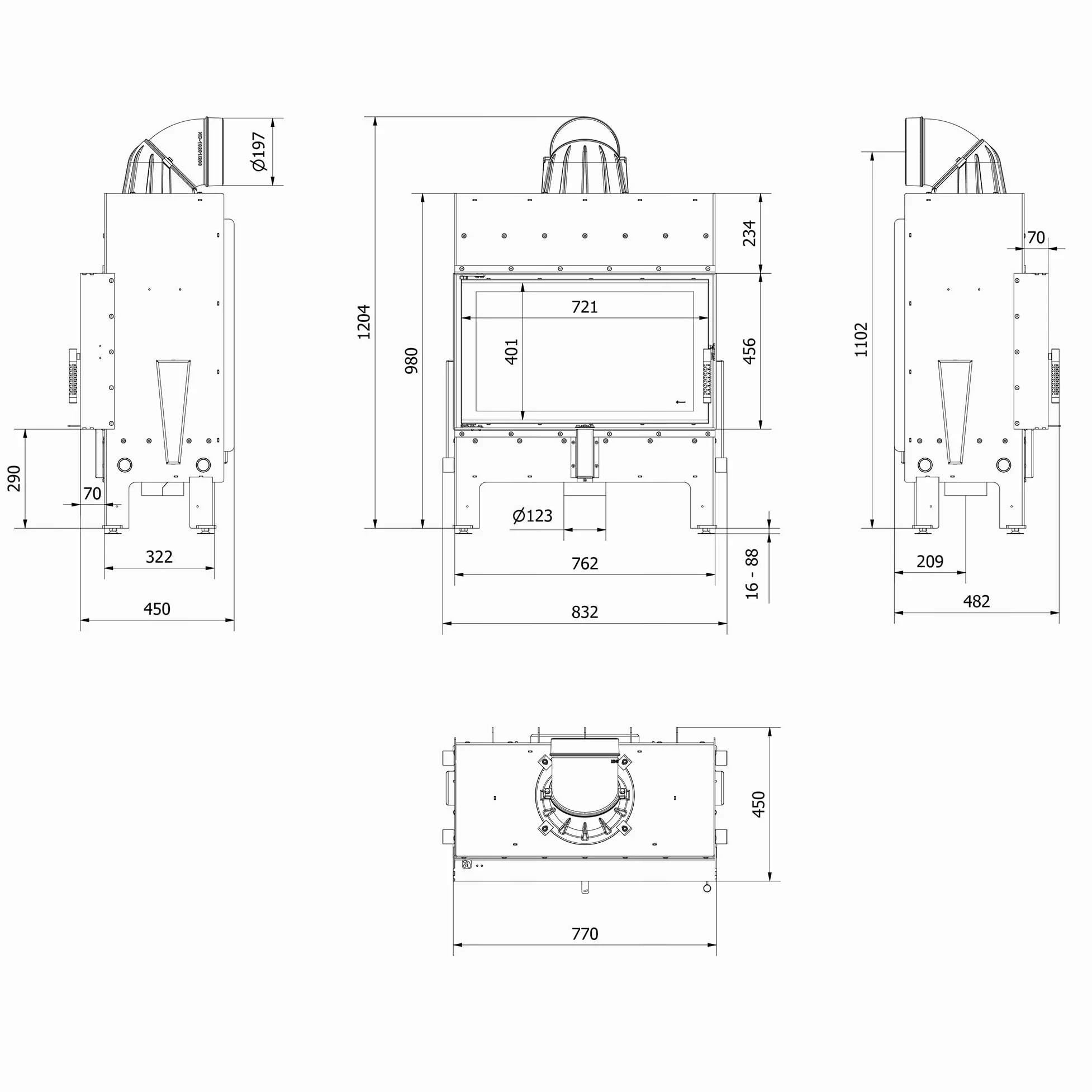 Kaminofen Holzkamin Stahl Floki Schwarz 10kW ∅200 BImSchV 2 Wirkungsgrad 83% Kamineinsätze Holz Leistungsbereich 4-13kW Traditioneller Kamineinsatz Komplettset mit Zubehör
