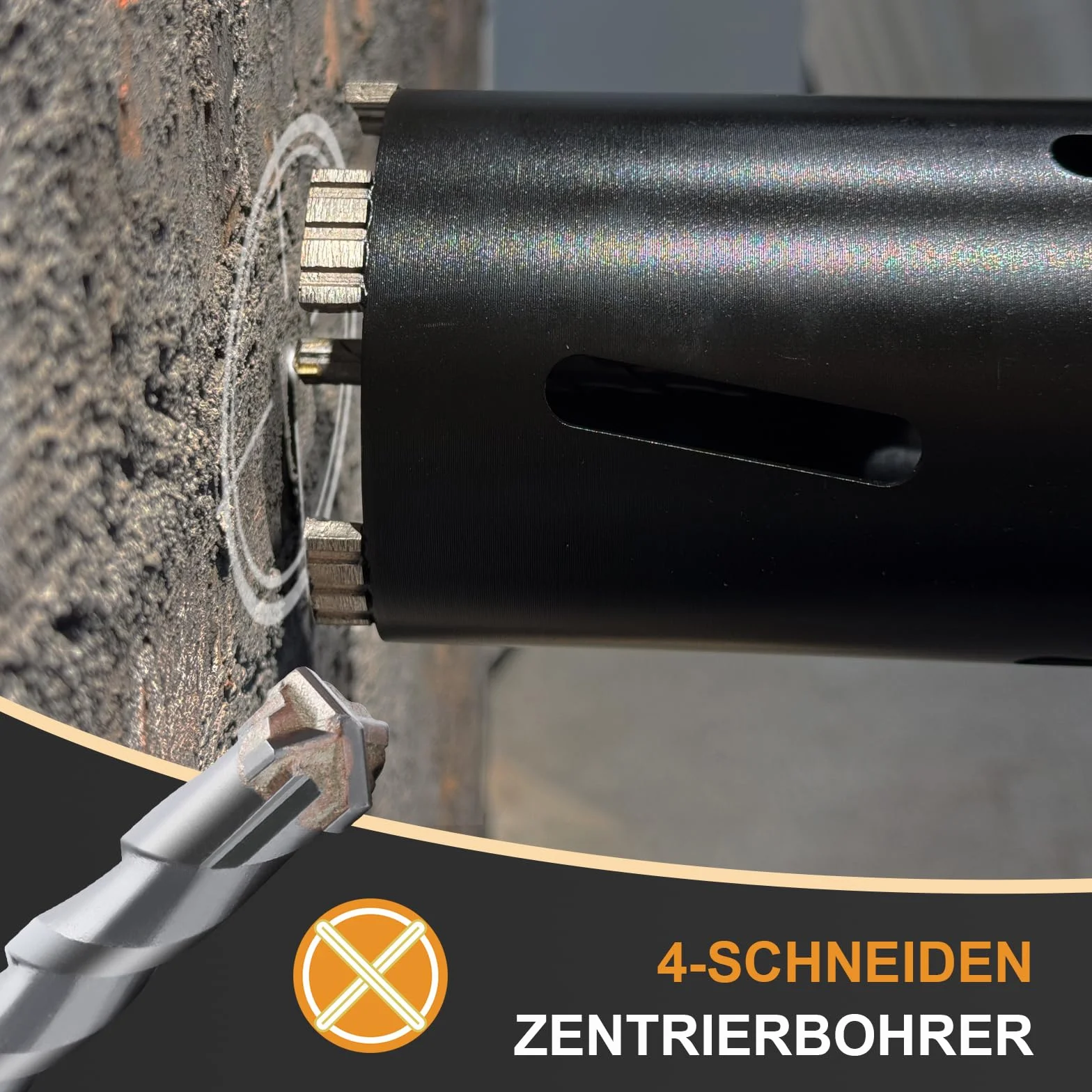 Bohrkrone 50mm Nutzlänge 200mm SDS Plus Schaft 220mm SDS max 220mm Sechskantschaft 110mm Zentrierbohrer 10x240mm für Mauerwerk