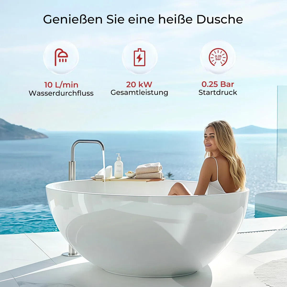 CAMPLUX 10 Liter Gasdurchlauferhitzer Indoor, BY264-DE Gastherme für Küchen-/Balkoninstallation, 50mbar, LPG, 3V, 20kW