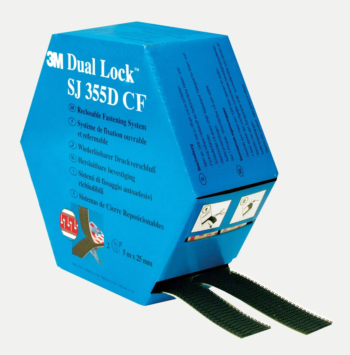 3M Dual Lock Flexibler Druckverschluss SJ355D CF, MINI Ref 345184518, Schwarz, 25 mm x 5 m