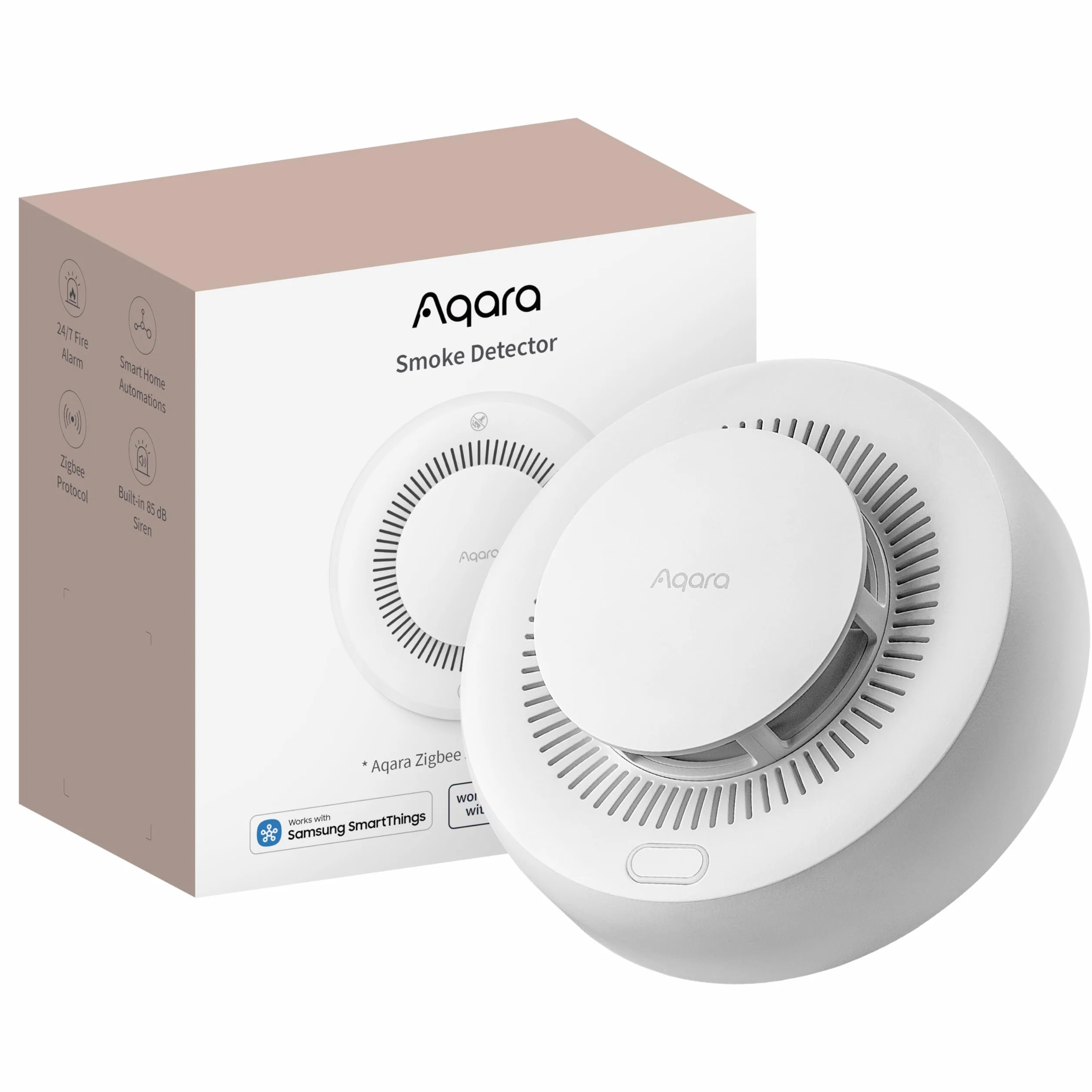 Aqara Rauchmelder, Erfordert Aqara Zigbee 3.0 Hub, Feuermelder Rauchwarnmelder mit 85dB-Sirene, Brandmelder mit Ultralange Akkulaufzeit, Unterstützt HomeKit, Alexa, Google, Matter Over Bridge