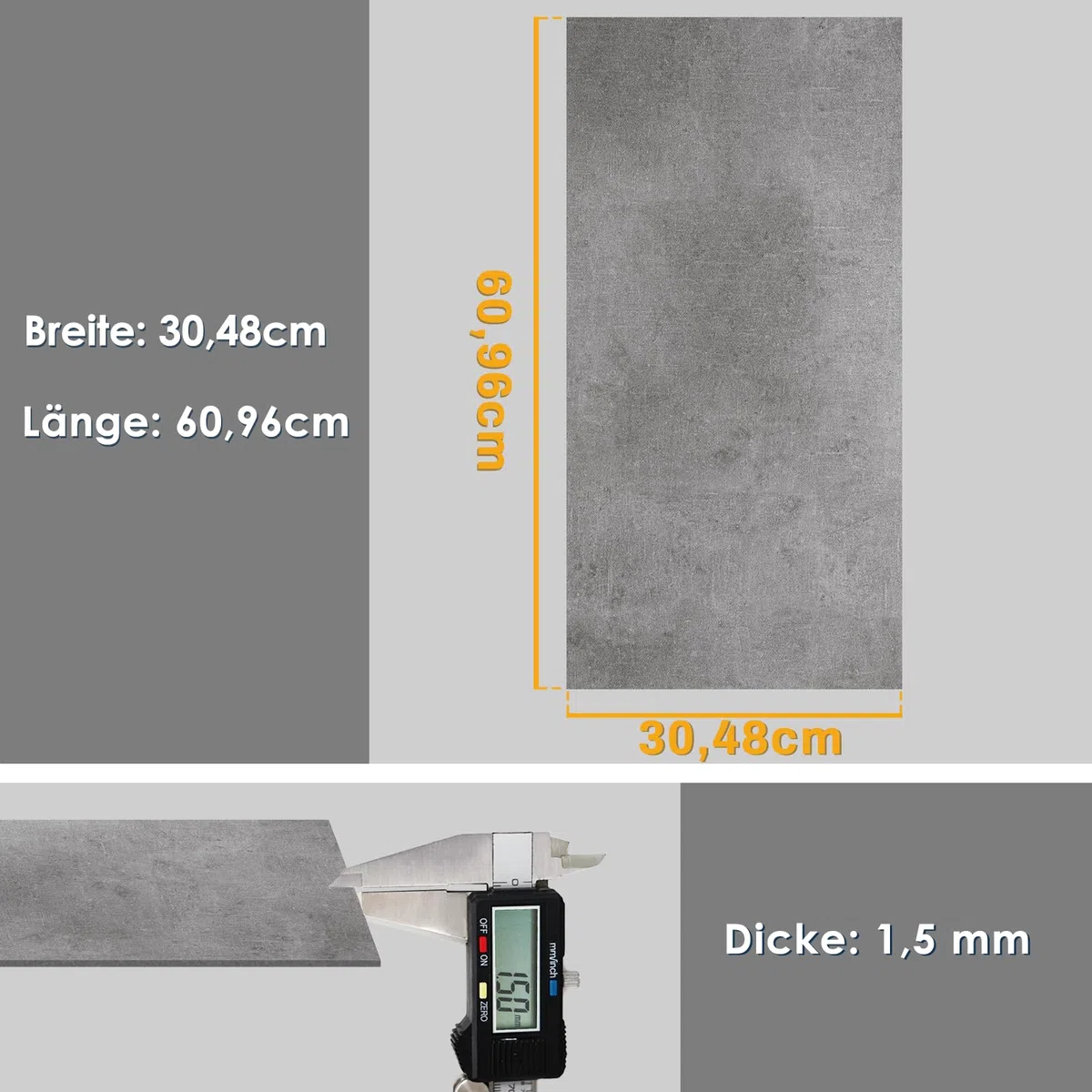 Mulgreat - PVC Bodenbelag Galena - Selbstklebende Vinyl-Fliesen - Vinylboden - Betoneffekt - Grau- 60,96 cm x 30,48 cm x 1,5 mm - Dicke 1,5 mm - 2.23m² / 12 Fliesen