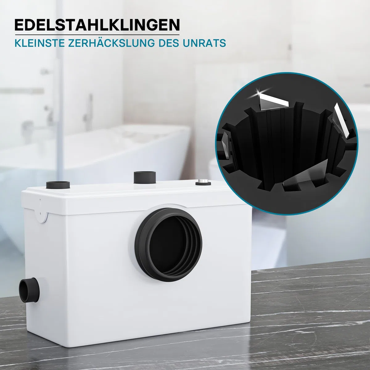 Wiltec 3/1 Kleinhebeanlage 600 W mit Häcksler, Hebeanlage bis 10 m Höhe, Abwasserhebeanlage mit 3 Einlässen, für WC und Dusche