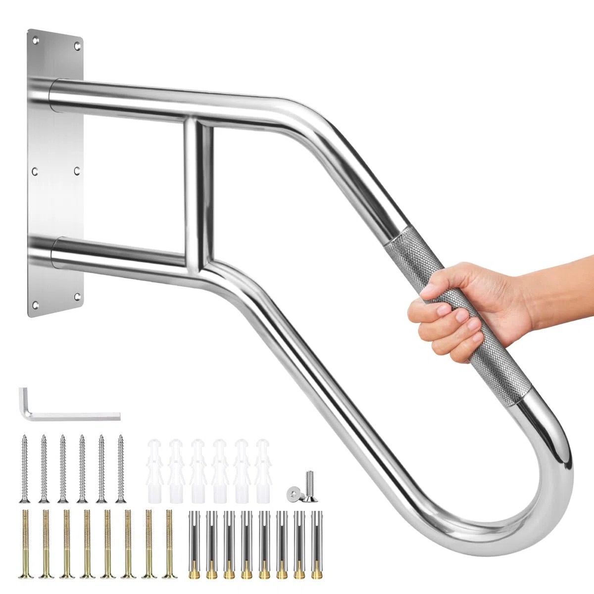 Verbesserte Edelstahl Handlauf Treppe für Außen, 60 cm Wandhandlauf U-Form für 1–3 Stufen, wetterfest & hochbelastbar für Garten, Terrasse & Eingang