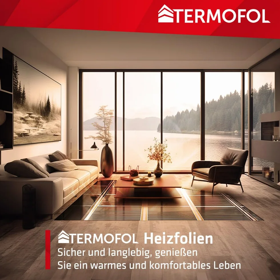 Termofol Elektrische Fußbodenheizung Heizfolie 230V - mit Thermostat H5 - Leistung 140 W/m2 - Oberfläche 10m² - Fussbodenheizung Elektrisch Komplettset fur Fußboden-, Wand- oder Deckenheizung