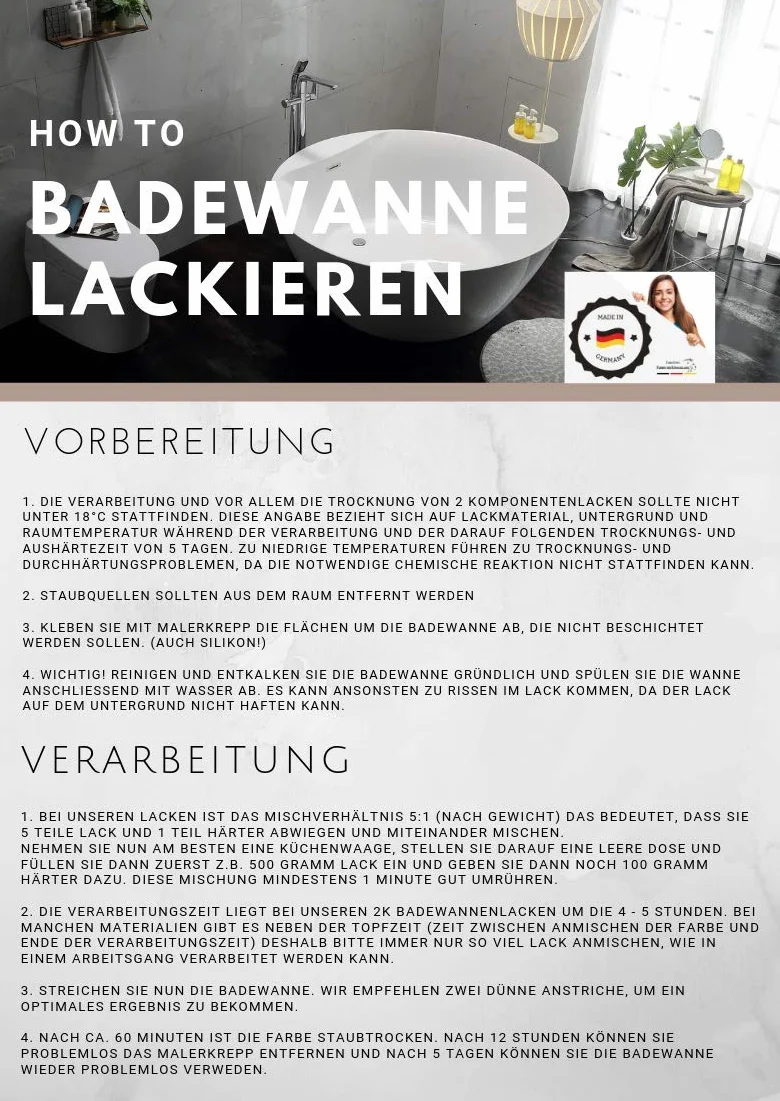 FARBENLÖWE 2K Badewannenbeschichtung MADE IN GERMANY Badewannenlack für Keramik, Emaille, Acryl, Fliesen, Badewanne, Porzellan, Stahl, Fliesen, Kunststoff, GFK hochwertiger Schutz (1 L, Grau)