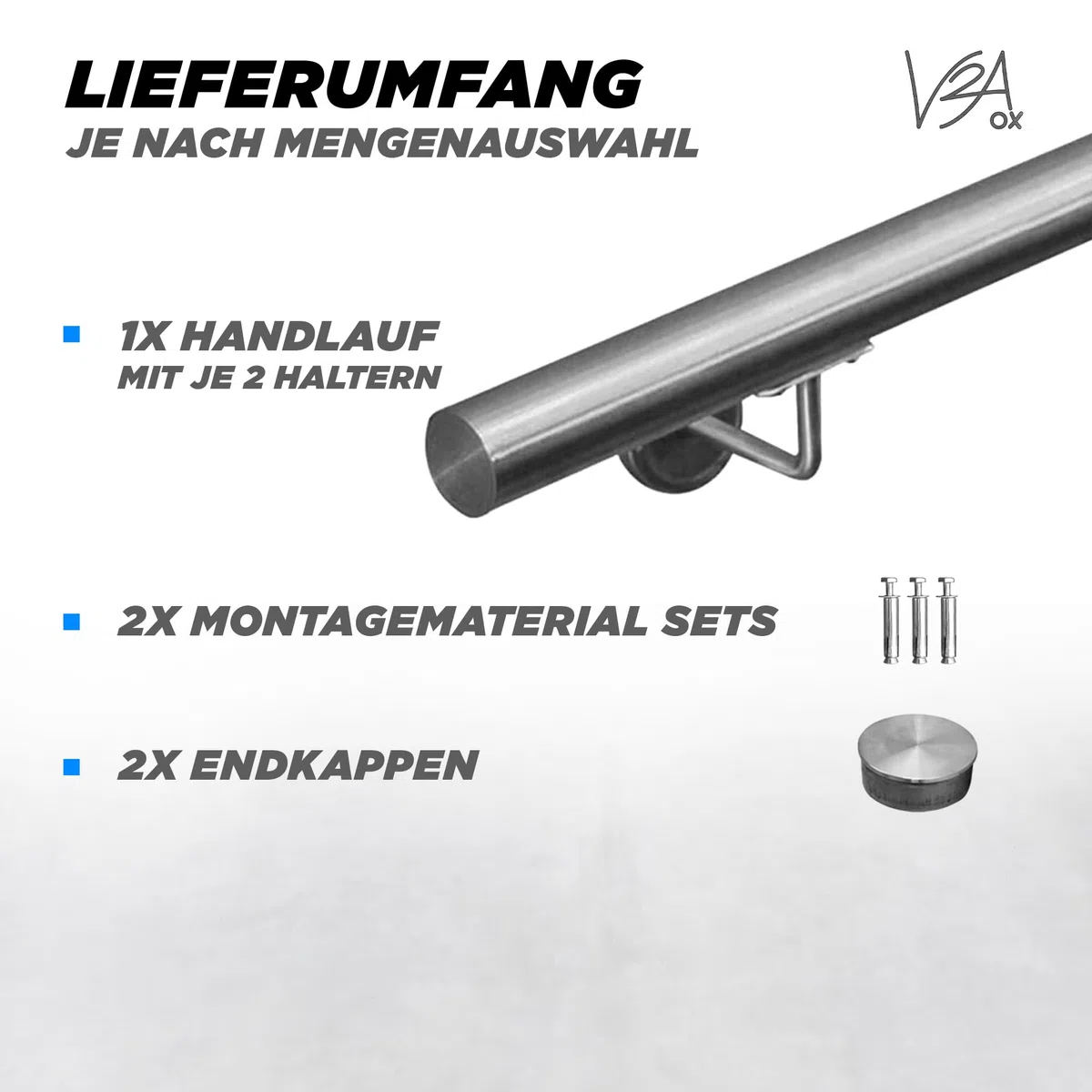 Handlauf Treppengeländer aus Edelstahl, Durchmesser: 4,2 cm, Rostfrei & Wetterfest, Inklusive Montagematerial, Halter, Länge: 100 cm