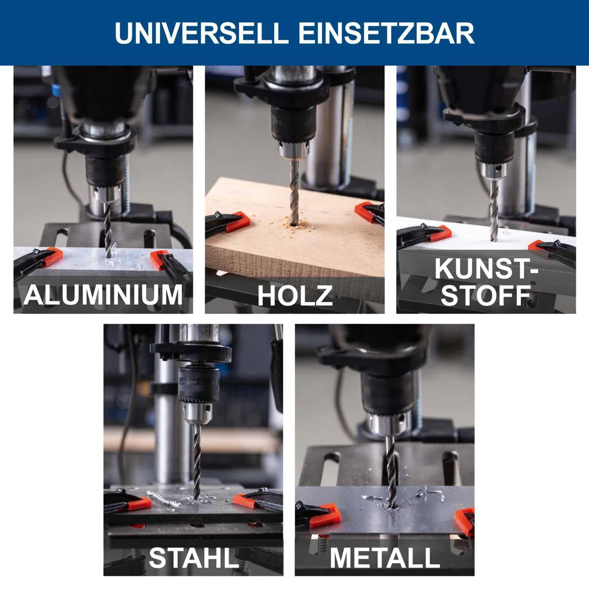 Scheppach Tischbohrmaschine TBM250 | Leistung 550W | Bohrtiefe 50mm | Bohrfutter 1,5-13mm | Drehzahleinstellung 5 stufig 510–2430 min-1 | Ausladung 127mm | Tisch dreh-&neigbar | Stahl-Gusskonstruktion