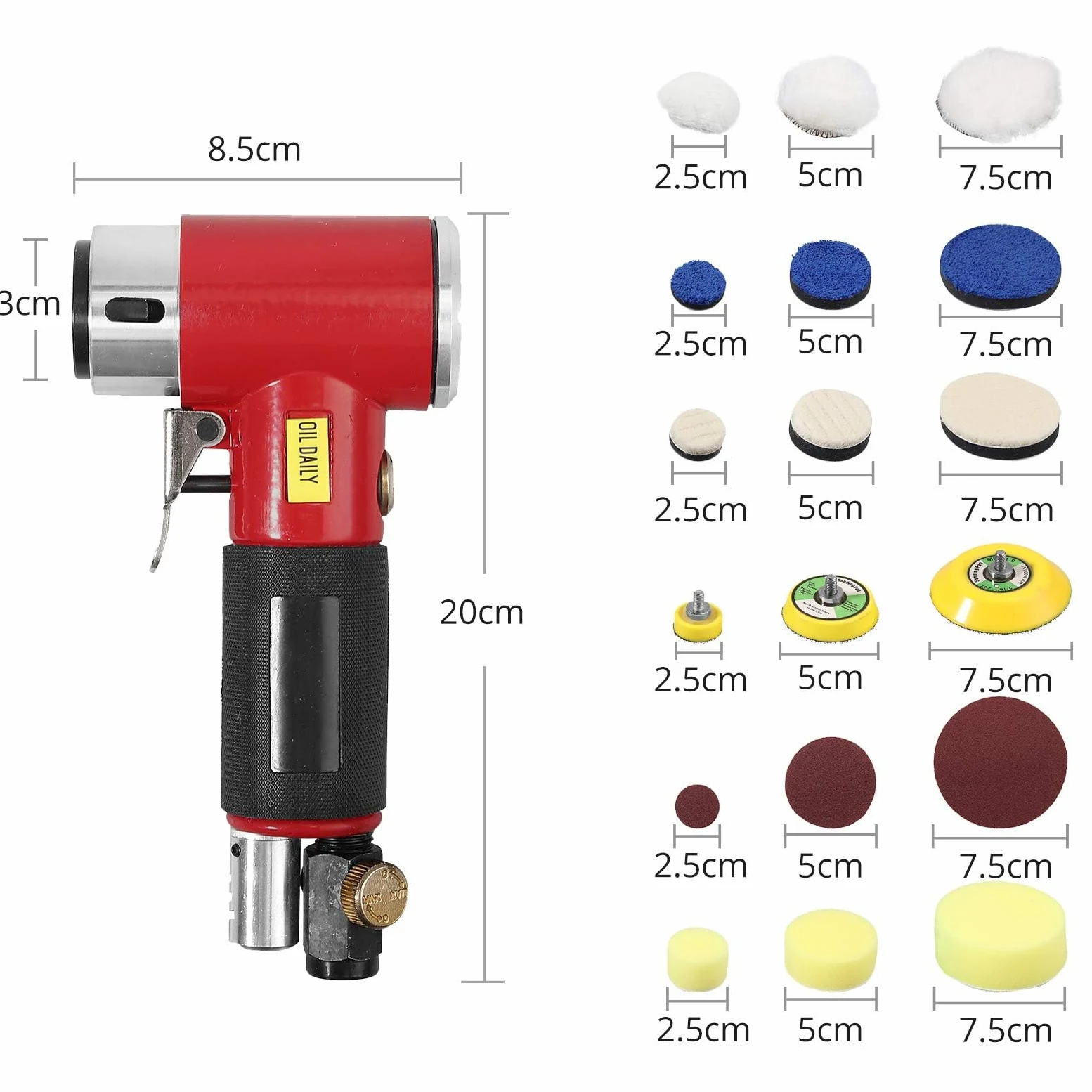 Mini Poliermaschine, Druckluft Polierer, EYPINS 25mm 50mm 75mm Exzenter schleifer Winkelschleifer mit 60X Schleifpapier 5X Polierschwamm 3X Polierpad, Polierset Polierteller Kit für Auto Möbeln Metall