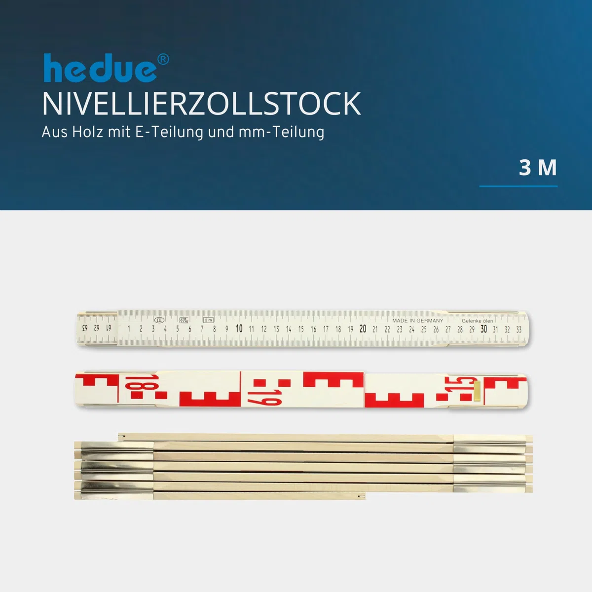 Nivellierzollstock 3 m Geometer-Maßstab mit E-Teilung und mm-Skala