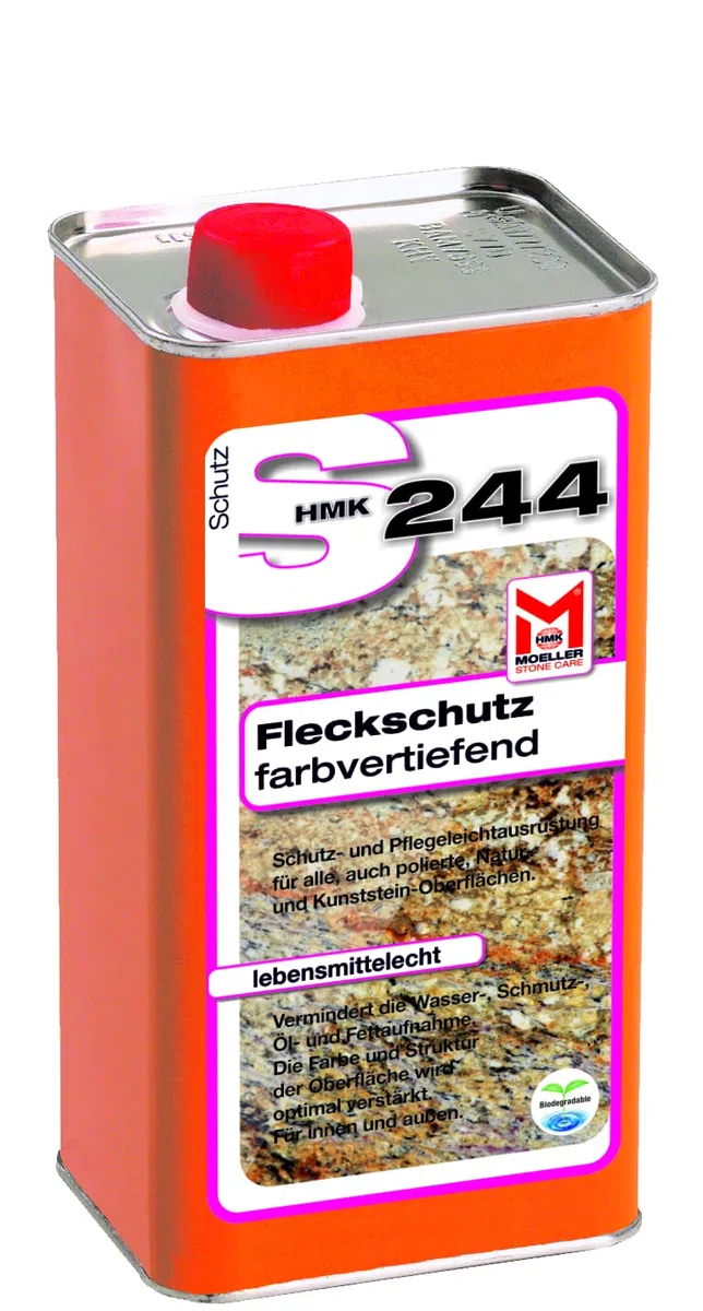 Moeller Stone Care - HMK S244 Fleckschutz - farbvertiefend - 1 Liter - Gebrauchsfertige, lösemittelhaltige Spezial-Imprägnierung mit Farbtonvertiefung