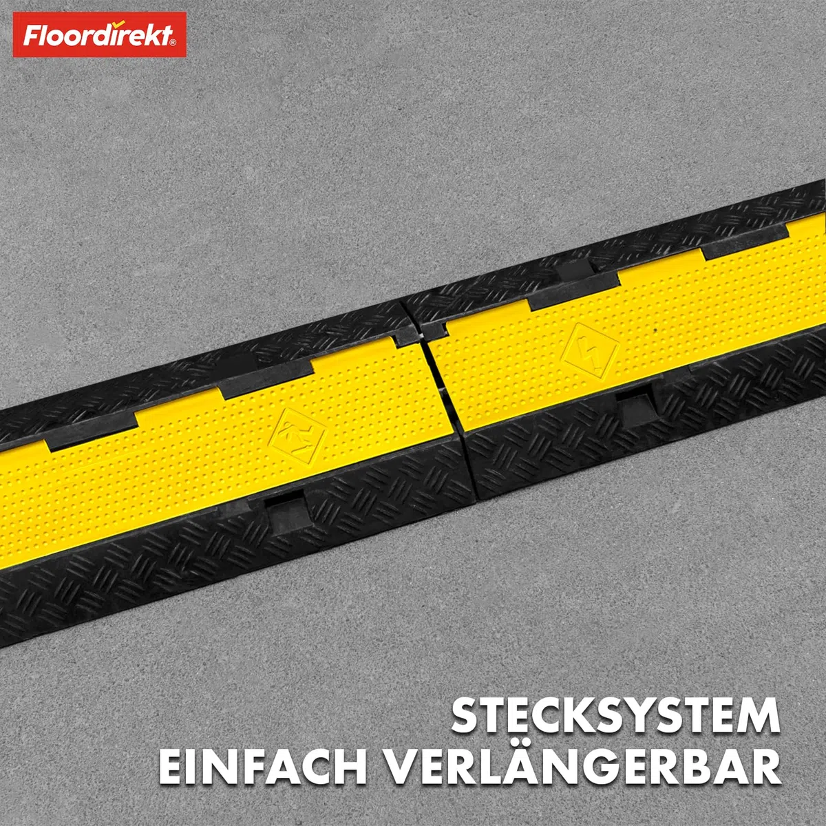 Floordirekt Kabelbrücke Peak - wetterfeste Kabelbrücke überfahrbarer Kabelschutz bis 7,5t für die Baustelle, aus Hartgummi (2 Kanäle, aufklappbar)