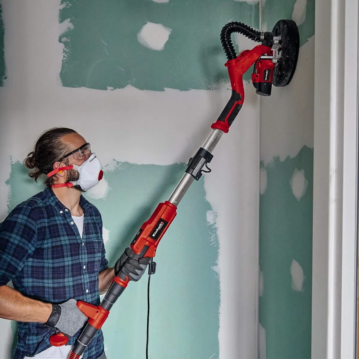 Einhell Trockenbauschleifer TE-DW 225 X (750 W, wechselbarer Schleifteller, Bürstenkranz gefedert, bis 165 cm Teleskop-Stiel, inkl. Schleifscheiben + Gitterleinen im Koffer)