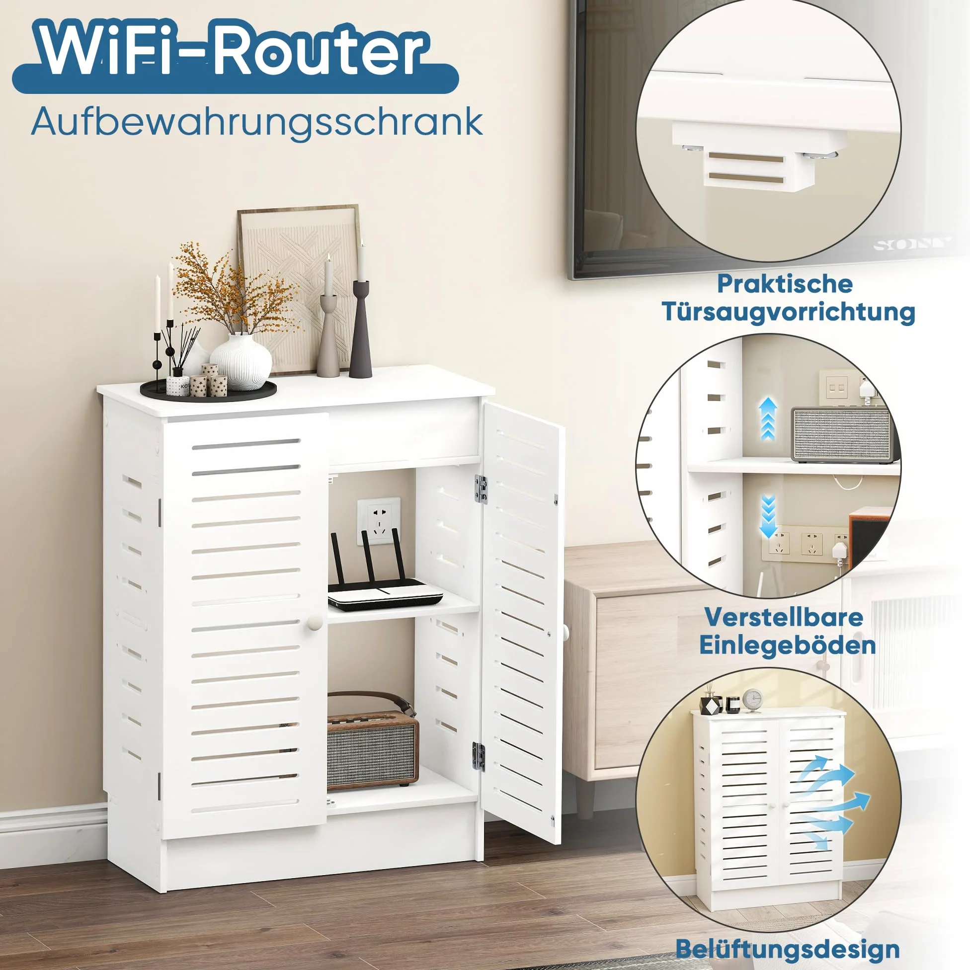 MYOYAY WLAN Router Aufbewahrungsschrank, Holz Platte Router Regalkastenschrank, Belüfteter Routerkasten, Modem Kabelmanagement Box, Router Abdeckung für Das Wohnzimmer Im Schlafzimmer Zu Hause