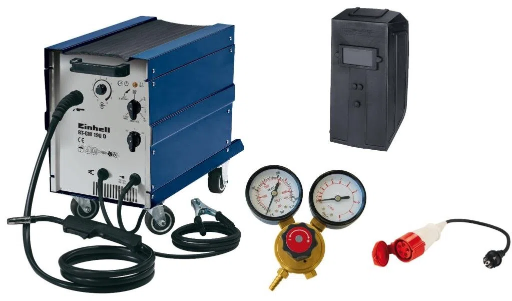 Einhell Schutzgas Schweißgerät BT-GW 190 D (41 V, inkl. Masseklemme, Brenner, Ventilatorkühlung, fahrbar, Schweißschirm, Druckminderer, Adapterkabel)