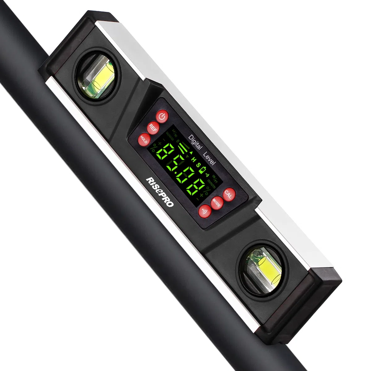Digitale magnetische Wasserwaage und Winkelmesser – RISEPRO 10 Zoll IP54-geschützter elektronischer Blasen-Neigungsmesser, Winkelsucher, Messgerät mit großem VA-Display und Sockel mit V-Nut DL135-B