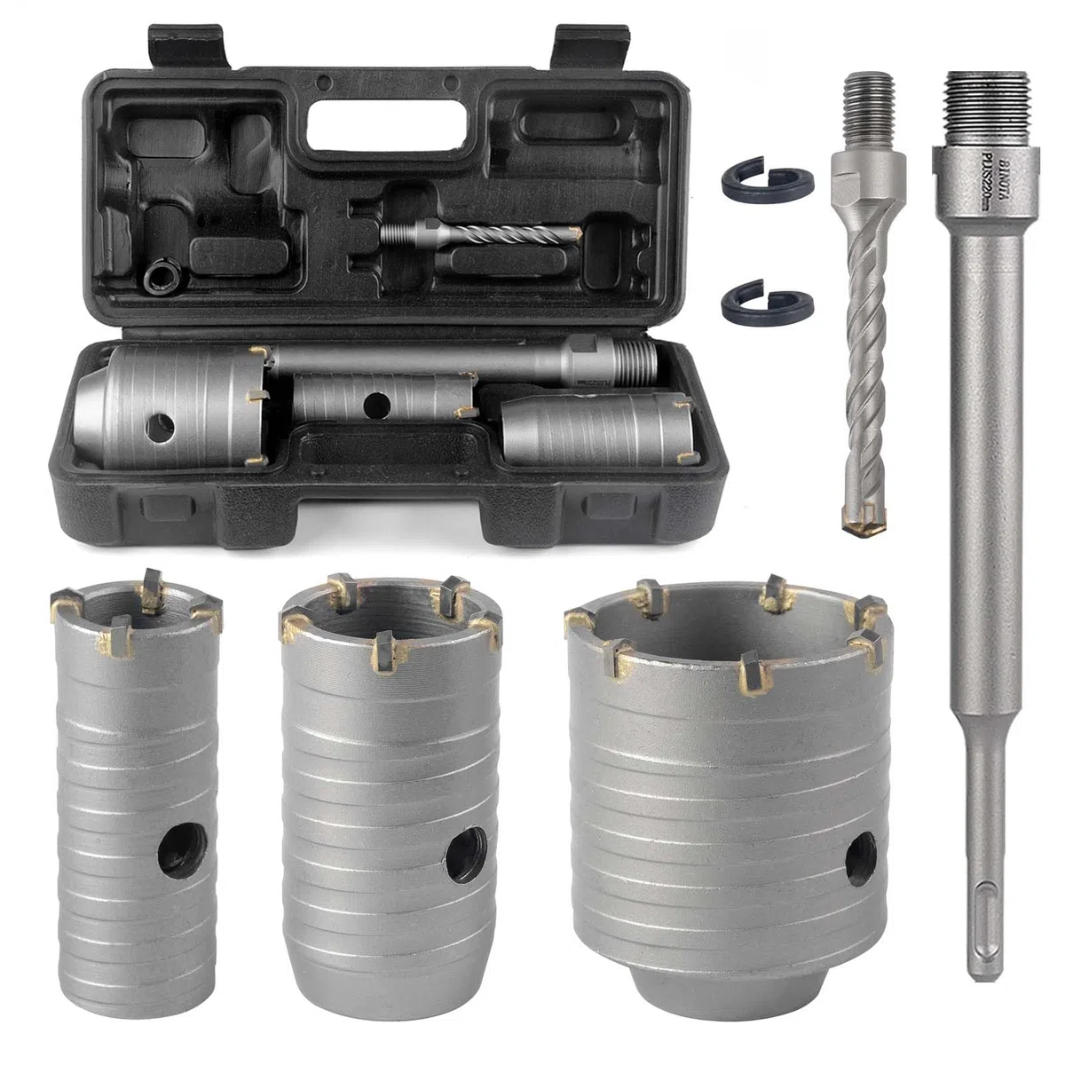 BINOTA Lochsägen-Set für Beton, Kreisbohrer, Lochsäge für Beton, Zement, Ziegel, Mauerwerk, Stein, 30, 40 und 60 mm