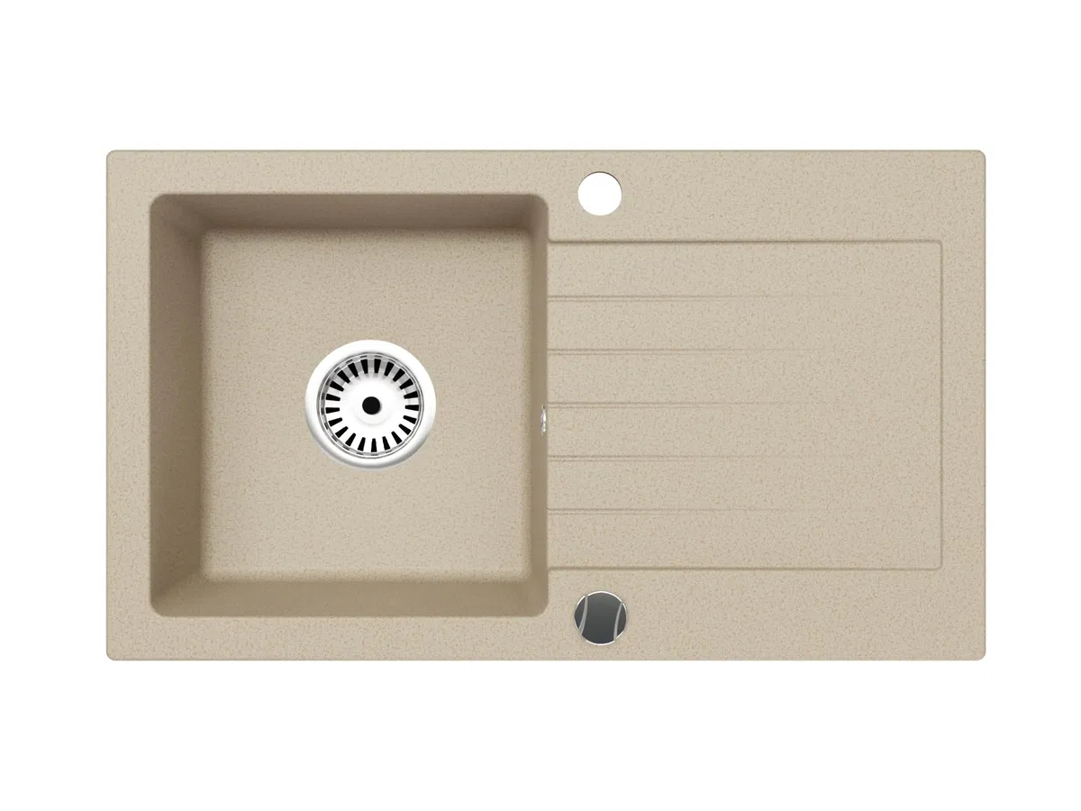 Faizee Home | Alisha Granitspüle 75x43,5 cm Beige – Hochwertige Küchenspüle aus Granit, kratzfest & hitzebeständig | Einbauspüle für Unterschränke ab 45 cm