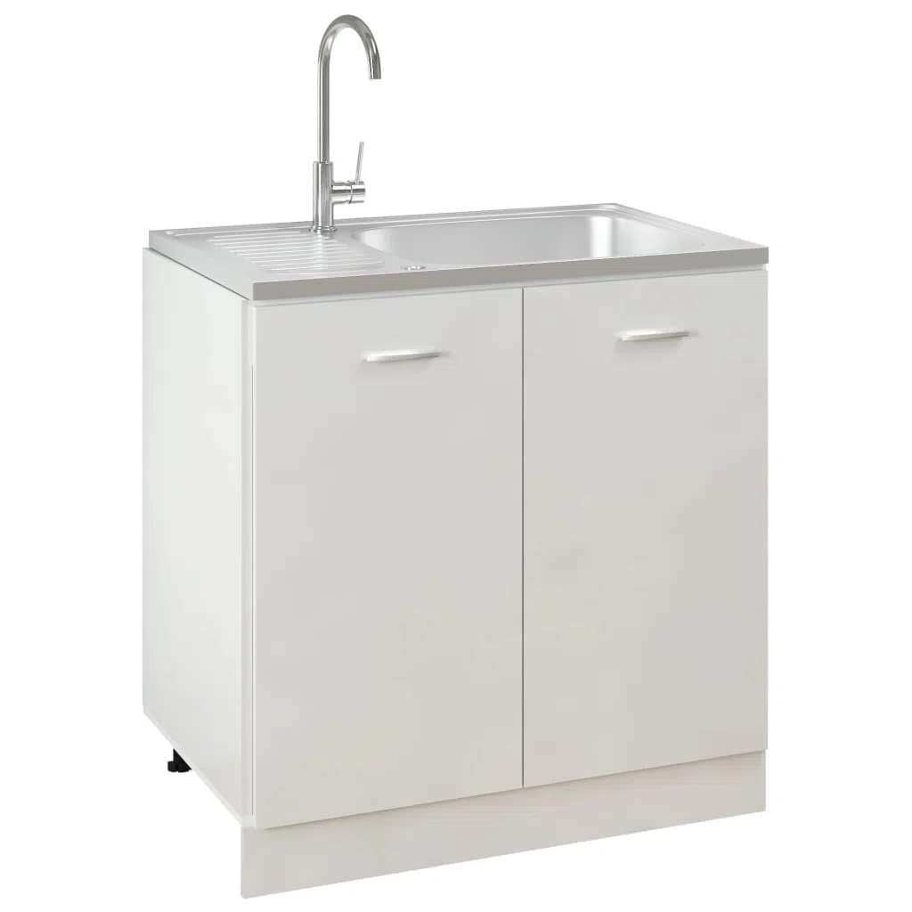 AUVYI Spüle mit Abtropffläche Set Edelstahl Küchenarbeitsplatte Ausgussbecken Spülbecken Kitchen Sink Waschbecken Küchenspülen Arbeitsplatte Küche Silbern 800x500x155 mm