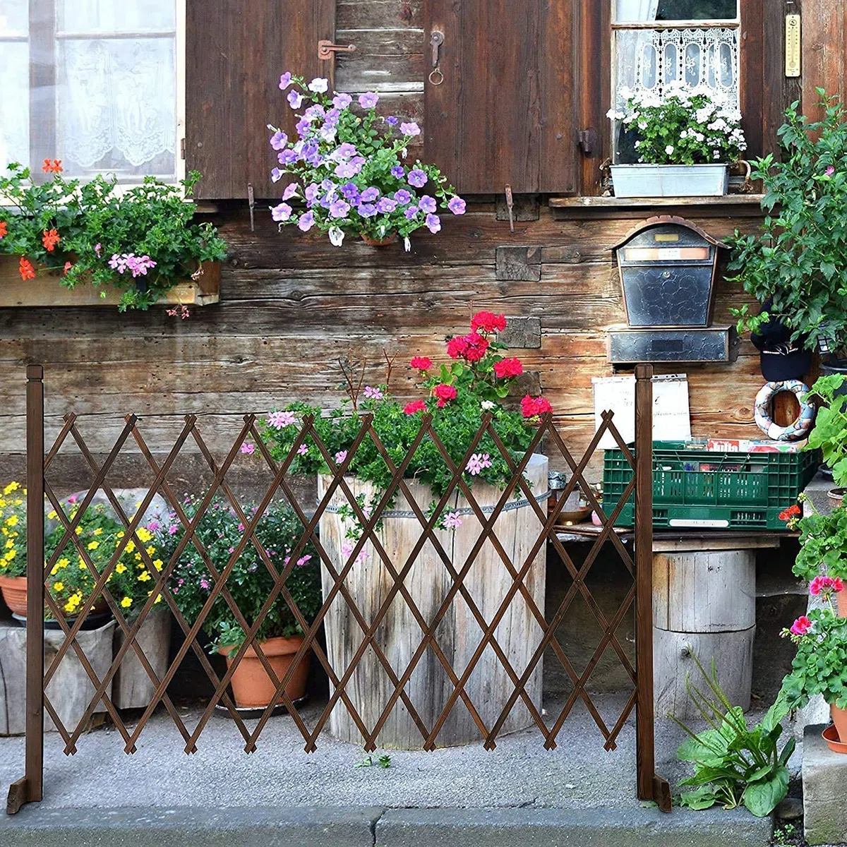 uyoyous 2 Stück Verstellbar Rankgitter Holzzaun Ausziehbar Hunde Zaun bis 160cm Zusammenfaltbar Variabel Ausziehbares Treppenschutzgitter, Scherenzaun Kletterhilfe, Freistehend Garten Balkon Terrasse