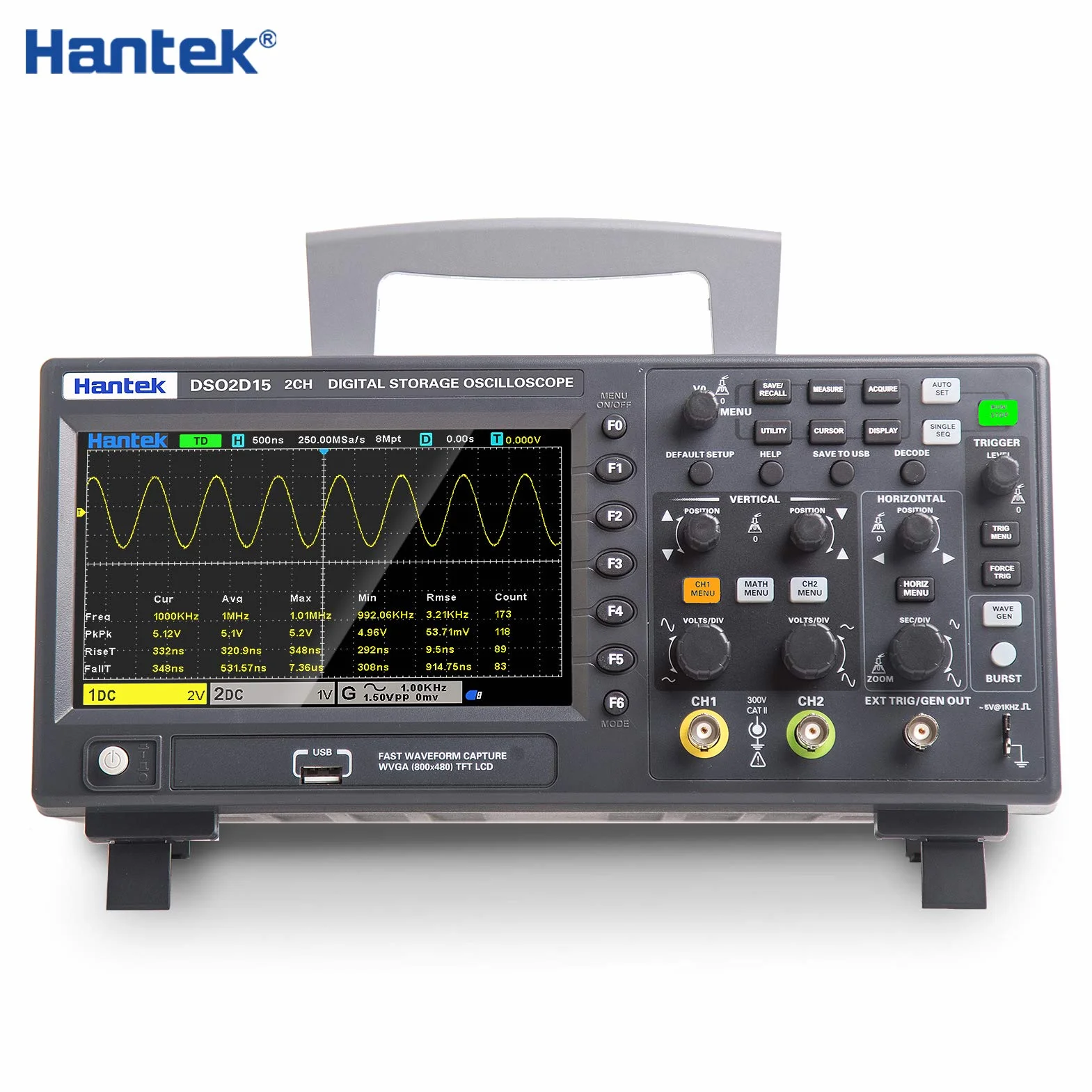 Hantek DSO2D15 Digital Oszilloskop 2CH 1GSa / S. Lager Oszilloskop 150 MHz Bandbreite Handheld