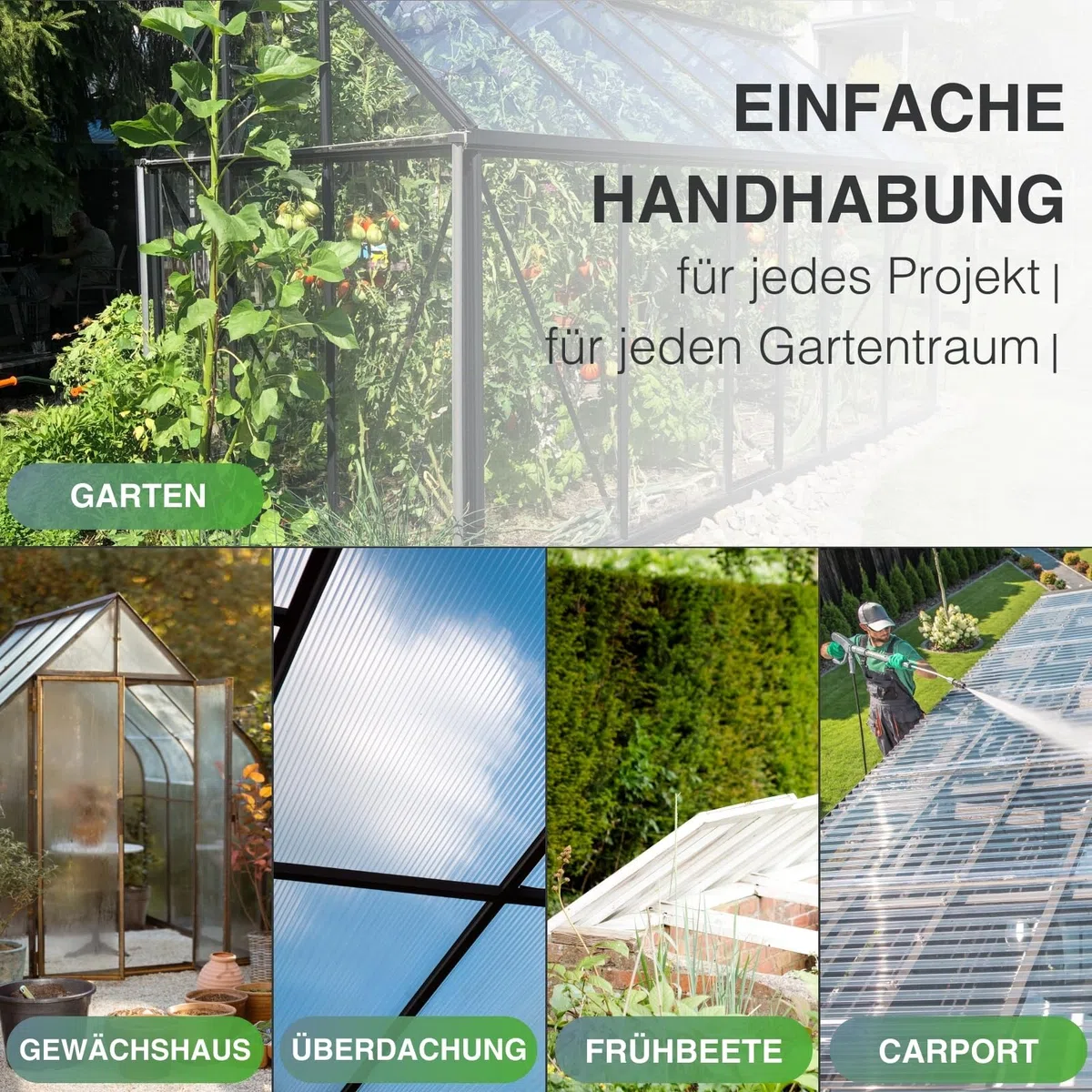 10x Gewächshausplatten 6mm I Polycarbonat Hohlkammerplatten für Gewächshäuser I PC Doppelstegplatten UV-beständig & bruchsicher I für Garten, Frühbeet uvm I 60,5cm x 150cm I Transparent