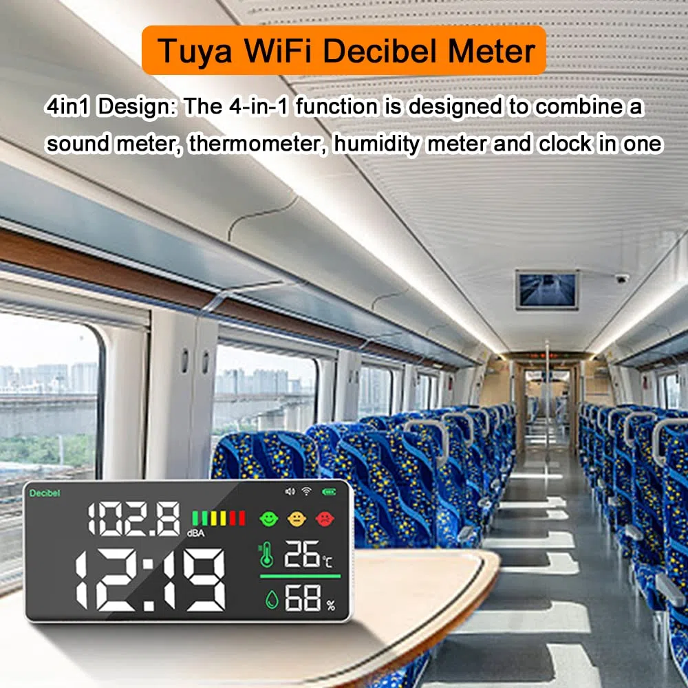 WiFi Decibel Meter 4in1 Temperatur Luftfeuchtigkeit Dezibel Test Wecker 11 Zoll LED Farbdisplay Intelligent Linkage APP Control Noise Decibel Meter