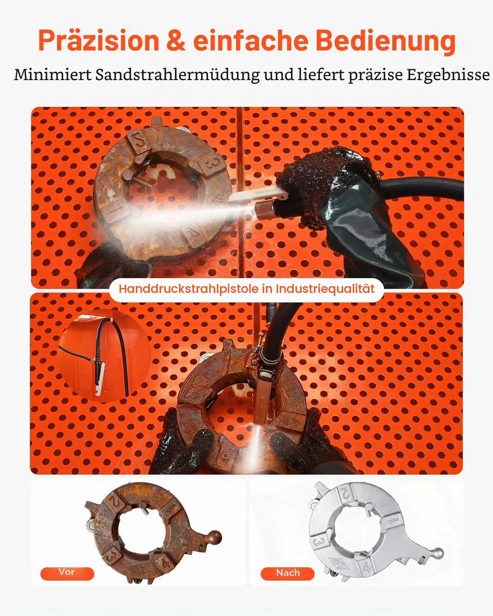 VEVOR Sandstrahlkabine 926 L, Sandstrahlgerät aus Stahl auf Rädern, mit 121 L Strahlmittelbehälter und 1,6-PS-Staubabsaugung, Sandstrahlanlage für die Oberflächenbearbeitung übergroßer Teile