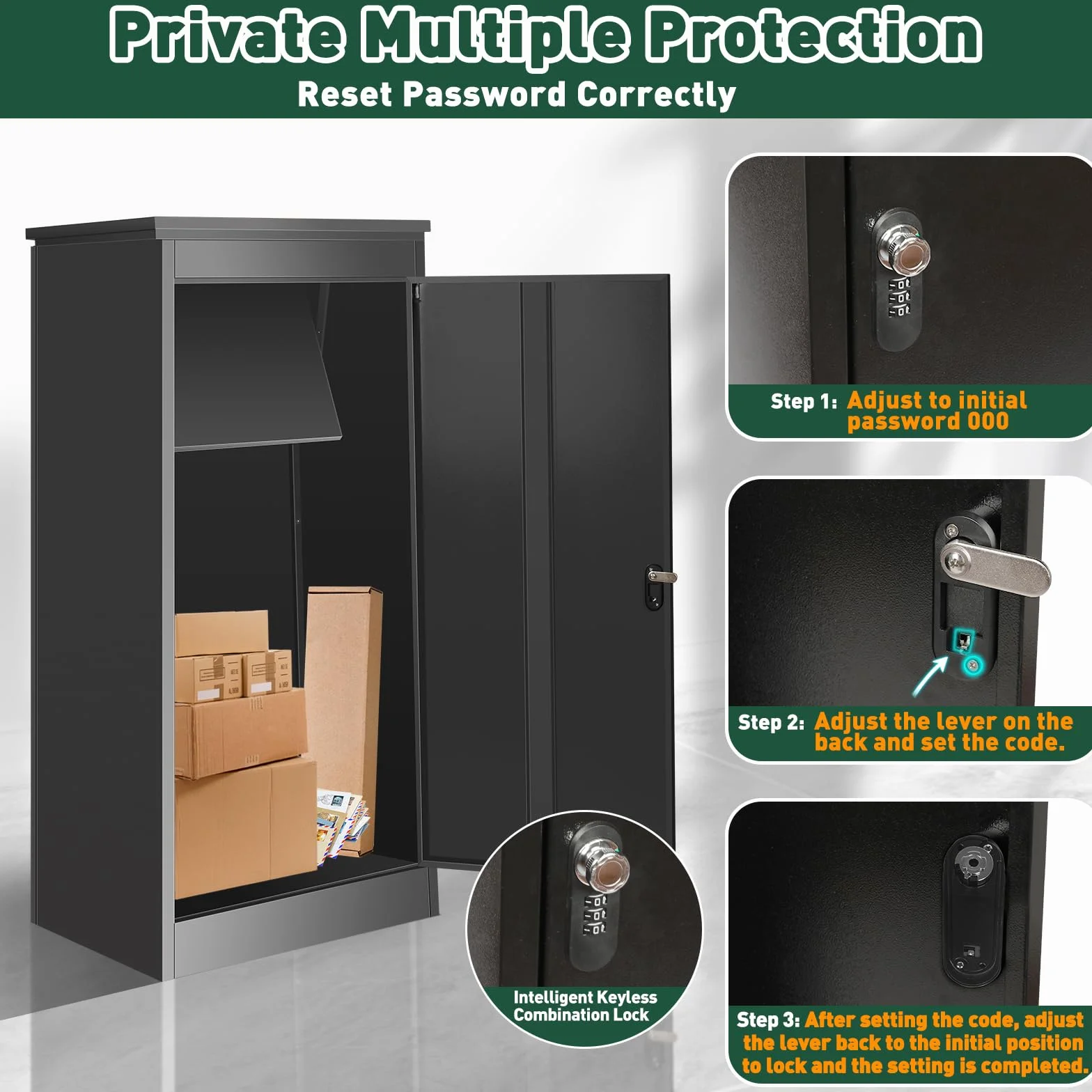 Briefkasten Paketbox mit Zahlenschloss, extra große Paketboxen für den Außenbereich, für Pakete, Päckchen, für Briefe mit Paketsafe (53 * 42 * 120CM)
