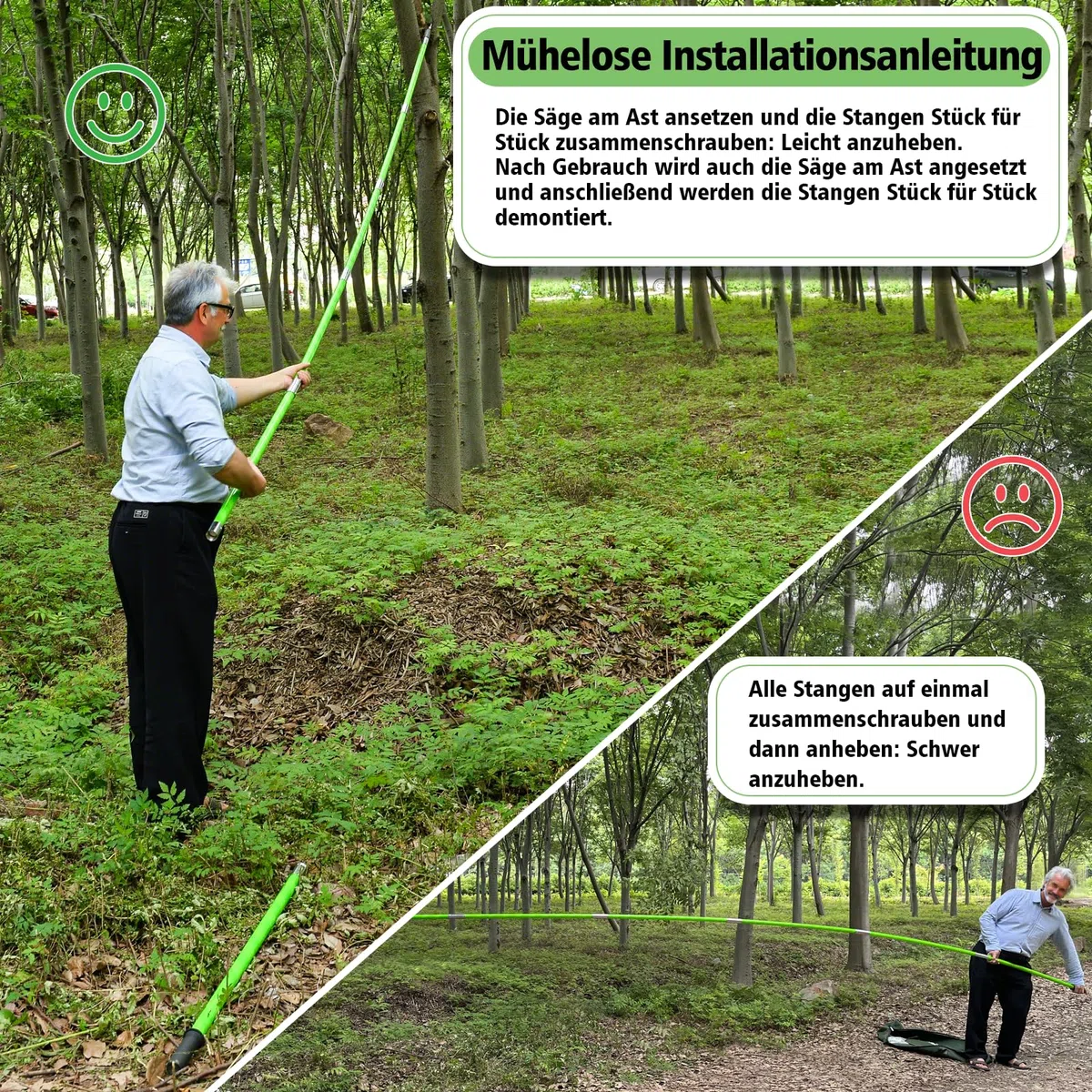 Astsäge mit Stiel 8,4m Handsäge Einstellbare Länge, Baumsäge Gartengeräte-Set Palme Hochentaster hochreichbare Stange mit Tragetasche, schneidet sauber und schnell für hohe Äste