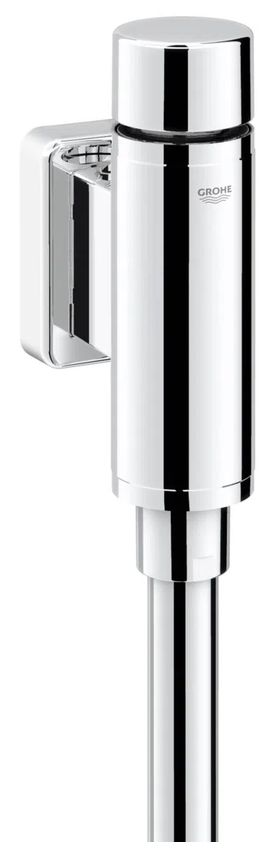 GROHE Rondo, Druckspüler für Urinal (mit integrierter Vorabsperrung, mit Betätigungskappe und Abgangsstutzen, 1/2 Zoll, langlebige Oberfläche, Spülmengeneinstellung 1,0-4,0 l), chrom, 37339000