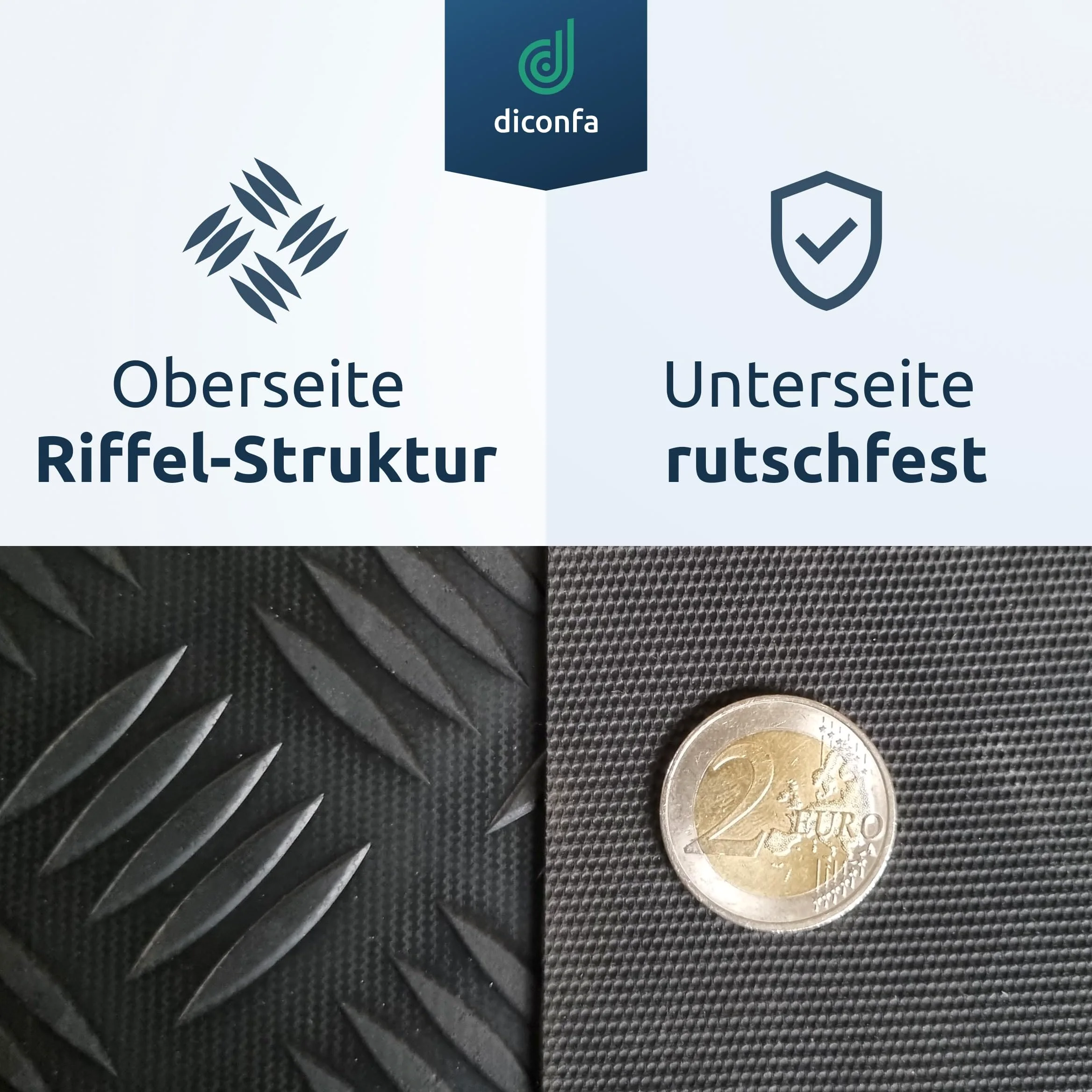 diconfa Gummi-Matte Hammerschlag-Matte 3mm stark - BREITE 0,05m bis 1,6m - LÄNGE 0,05m bis 10m - Auswahl 120 x 135cm (1200 x 1350mm) - UV-stabil geruchsarm rutschfest Riffelblechmatte Riffelmatte