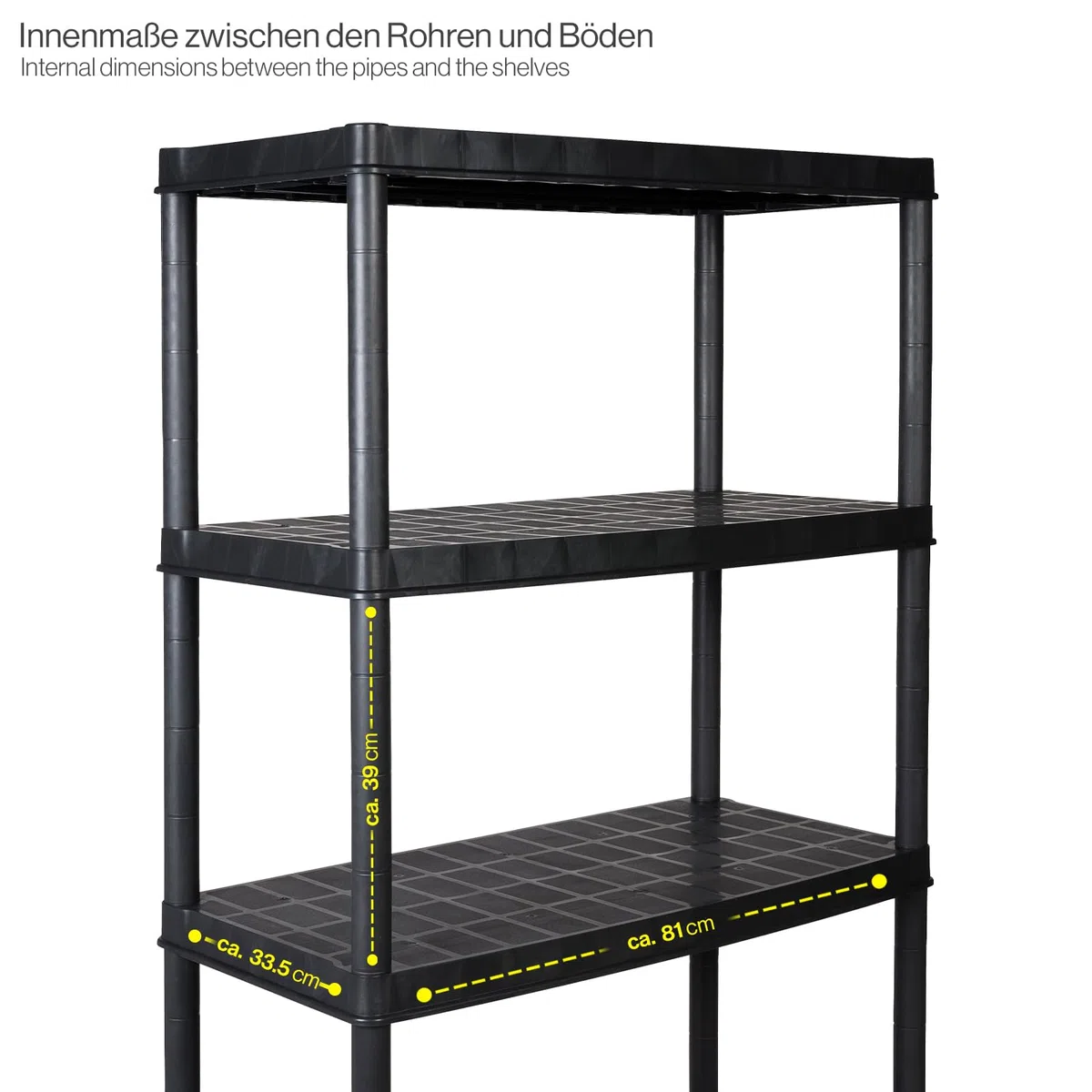 Kreher 2 Stück XXL Kunststoffregal, Schwerlastregal, Kellerregal 5 Böden, Schwarz, max. 350 kg Traglast pro Regal. TÜV Rheinland