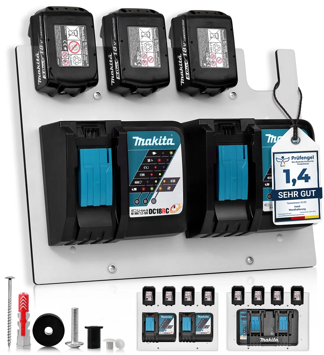 trand Wandhalterung für Makita Akkus (18V & 14,4V) & Ladegeräte – Robuster Akkuhalter für Werkstatt & Garage | Premium Qualität Made in Germany