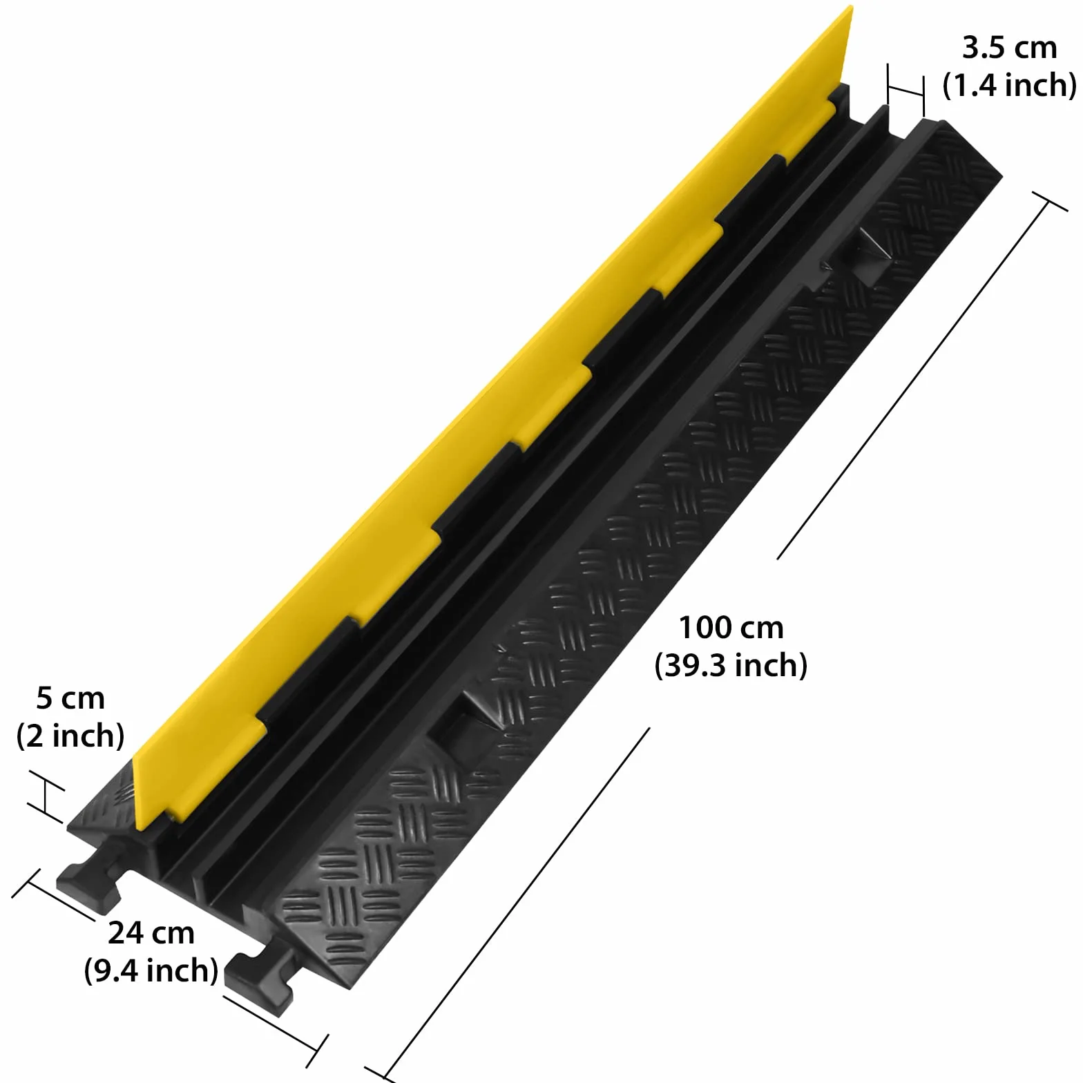 XMTECH 2X Gummi Kabelschutz Rampe, 2-Kanal Kabelbrücke überfahrbar bis 10 Tonnen Traglast, 100 x 24 x 5 cm, robuste Kabelbrücke aus Gummi, schwarz-gelb für Parkplätze, Baustellen, Lagerhallen