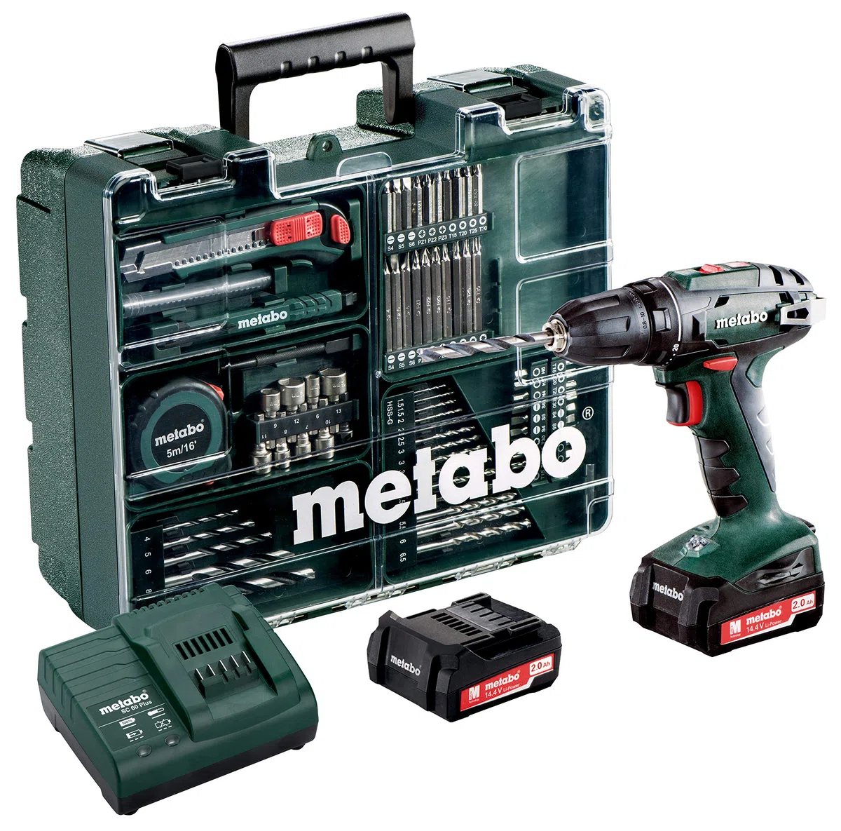 Metabo 60220688 Akkuschrauber BS 14.4 Set 14.4 V, 2x 2Ah Li-Ion Akkus, inkl. Ladegerät, im Kunststoffkoffer