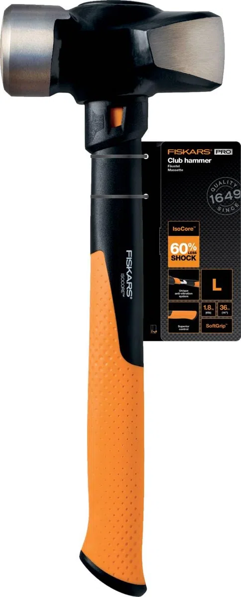 Fiskars Fäustel IsoCore L für den Einsatz bei Präzisionsabbrucharbeiten, Länge: 36 cm, Gewicht: 2,18 kg, Schwarz/Orange, 1020218