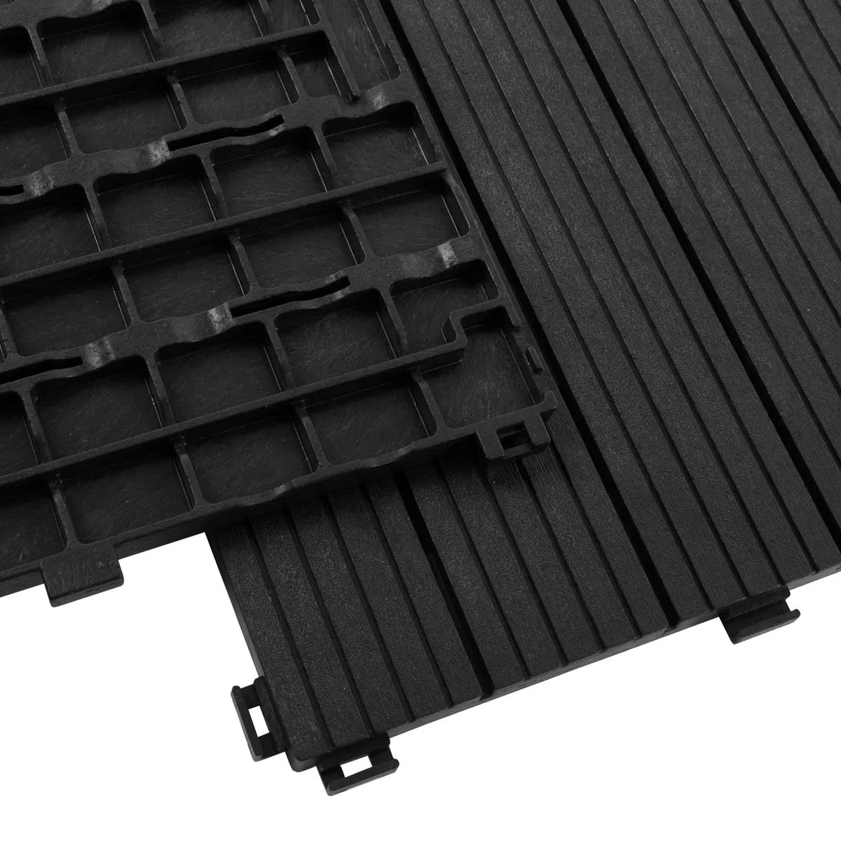 Floordirekt Fliesen 30x30 cm, 2m² = 22 Terrassenfliesen, Klickfliesen, Balkonfliesen in Holzoptik - Bodenbelag für Balkon & Terrasse - wetterfest mit Drainagefunktion | Grau | Claire