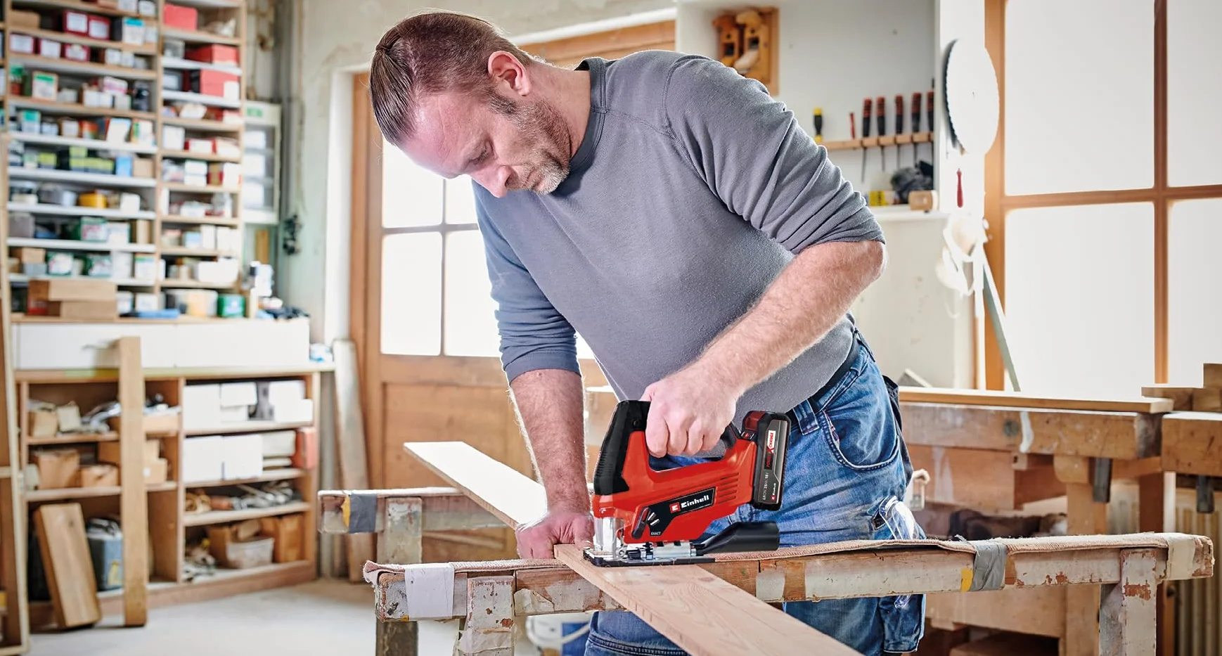 Einhell Bohrschrauber TE-CD 18/40 Li + Winkelschleifer TC-AG 18/115 Li + Stichsäge TC-JS 18 Li Power X-Change (18 V, inkl. 1 x 4,0 Ah Akku, Ladegerät, Etui)