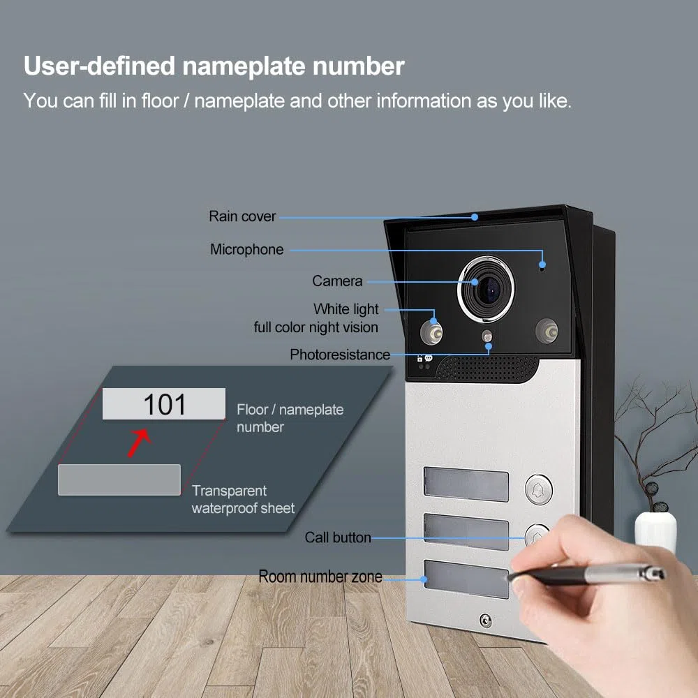 WLAN Wireless Video Türsprechanlage,1080P Außenkamera,7 Zoll AHD Touchscreen Wireless Monitor,PIR Bewegungserkennung,Nachtsicht,Tuya APP Steuerung (3 Familienhaus)