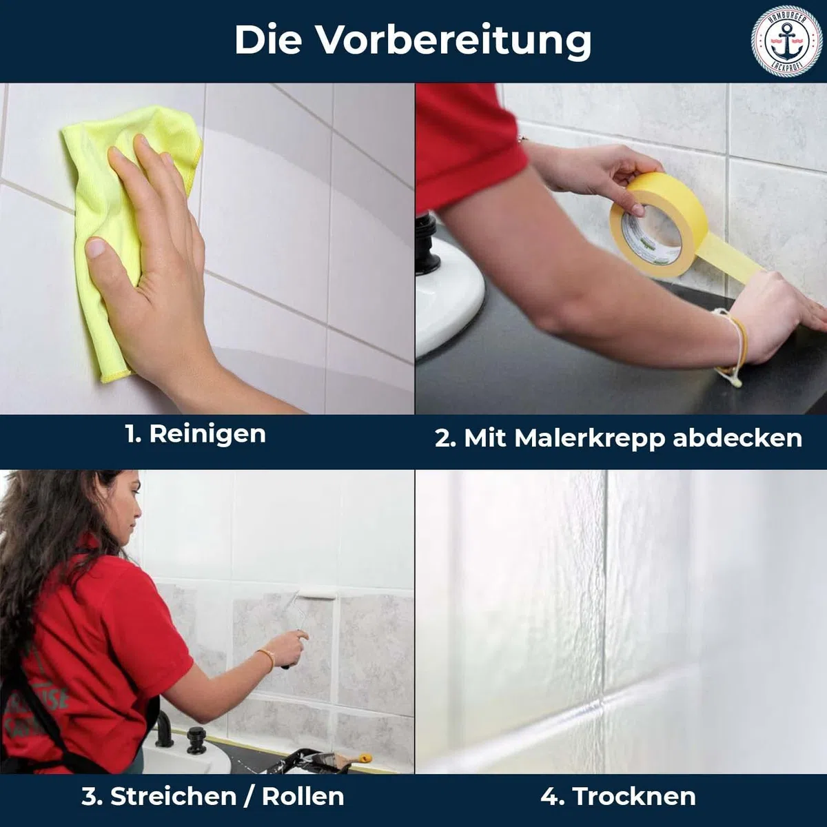 Fliesenlack SEIDENMATT Lichtgrau RAL 7035 Grau Fliesenfarbe für Bodenfliesen & Wandfliesen mit Lackier-SET (X300) und Verdünnung // Hamburger Lack-Profi (2,5 L)