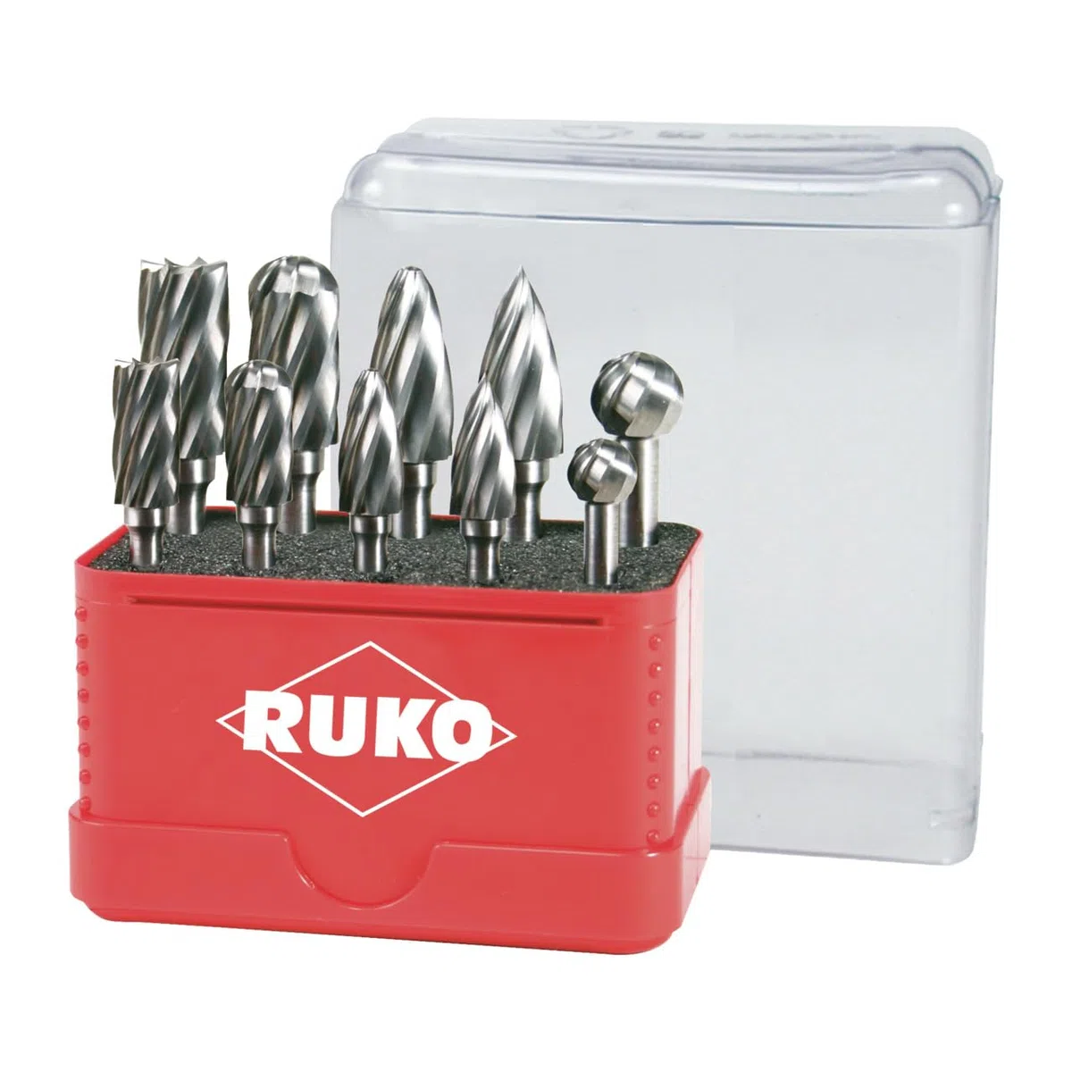 RUKO Hartmetall-Frässtifte-Satz HM in Mini-Box, Zylinderschaft, mit Kreuzverzahnung, rechtsschneidend, 10-teilig