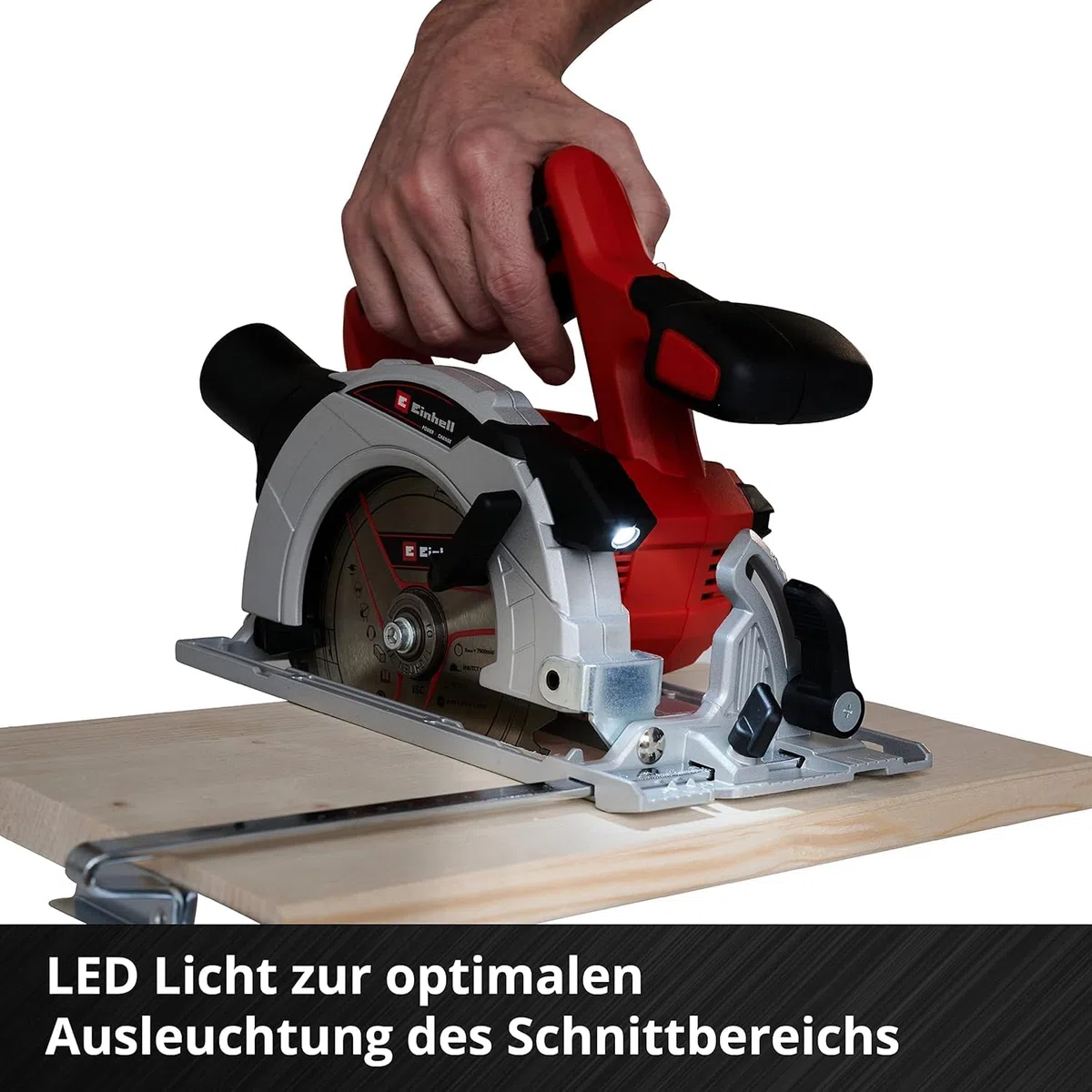 Einhell Akku-Handkreissäge TE-CS 18/150 Li-Solo Power X-Change (18 V, Li-Ion, Ø150 x Ø10 mm Sägeblatt, Schnitttiefe + Neigungswinkel werkzeuglos einstellbar, LEDs, ohne Akku und Ladegerät)