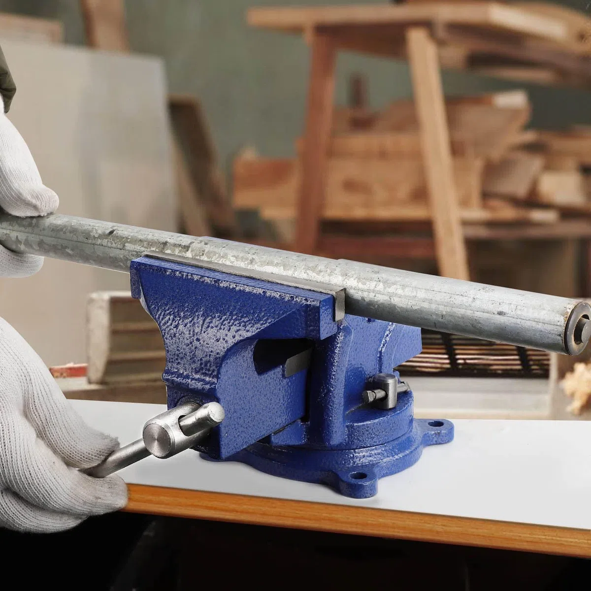 Schraubstocks Werkbank 150 mm mit 360° drehbarer Basis, Schwerer Gusseisen Tischschraubstock, Werkstatt Schraubstock für Metallbearbeitung, Bohren, Schleifen (5-Zoll-Schraubstock)